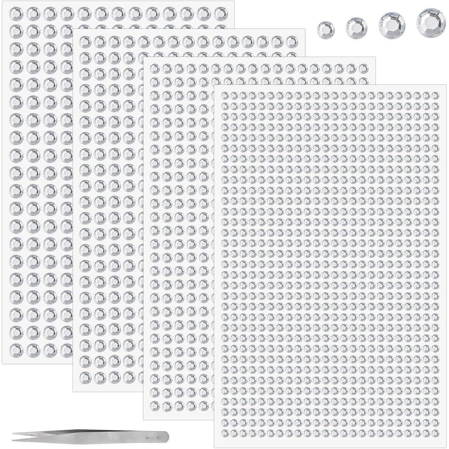 Weysoo Sticker Glitzersteine Selbstklebend 1900 Stück 3/4/5/6mm Rund Aufkleber Kinder