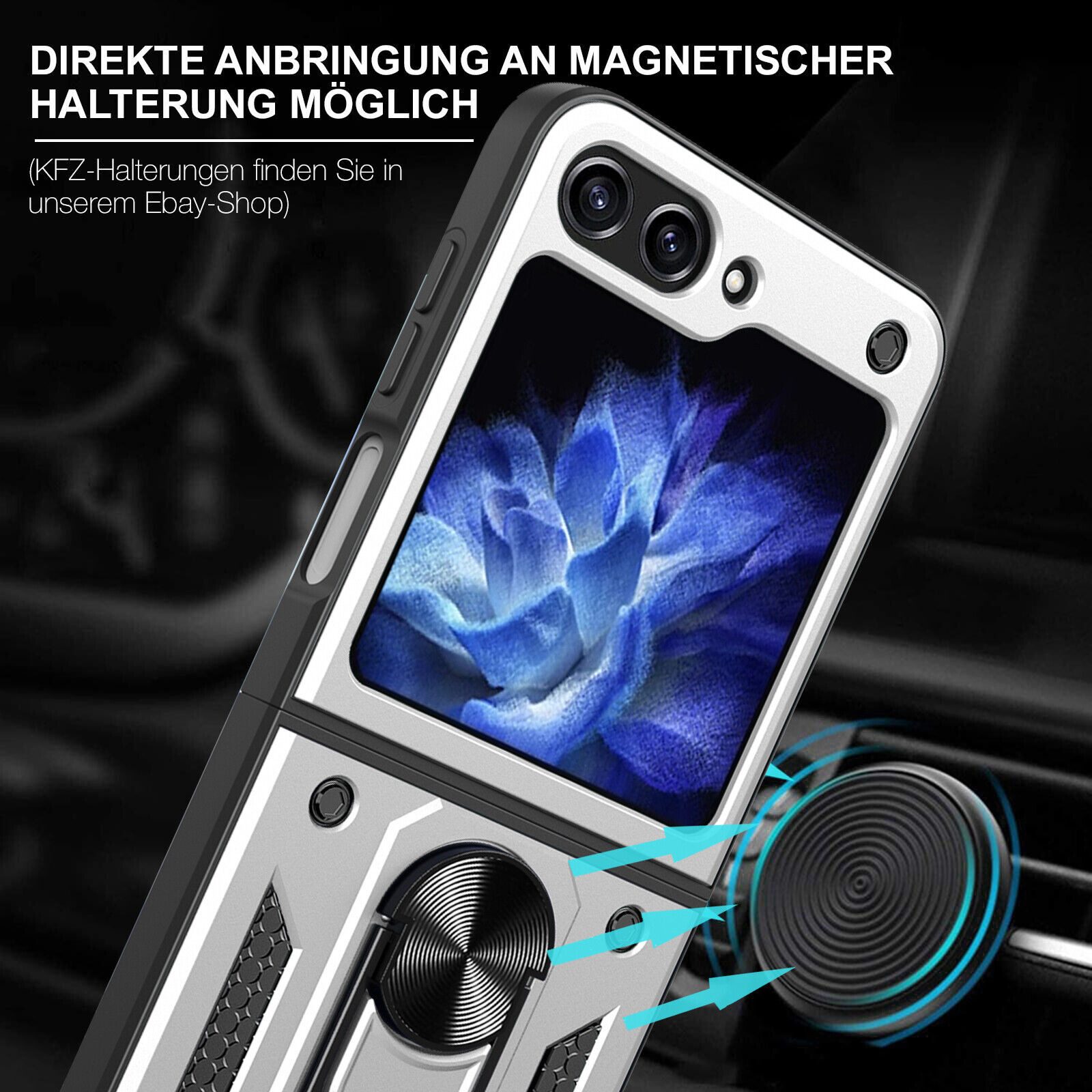betterfon Handyhülle Panzerhülle für Samsung Galaxy Z Flip 5 mit Kameraschutz & Ringhalter, Outdoorhülle mit Smartstand und Silikonkern