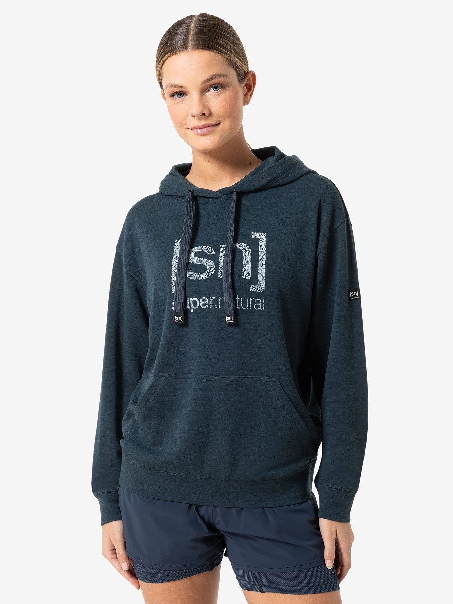 SUPER.NATURAL Sweatshirt für Damen, Merino ARABESQUE mit Logo Motiv, Mandala Muster