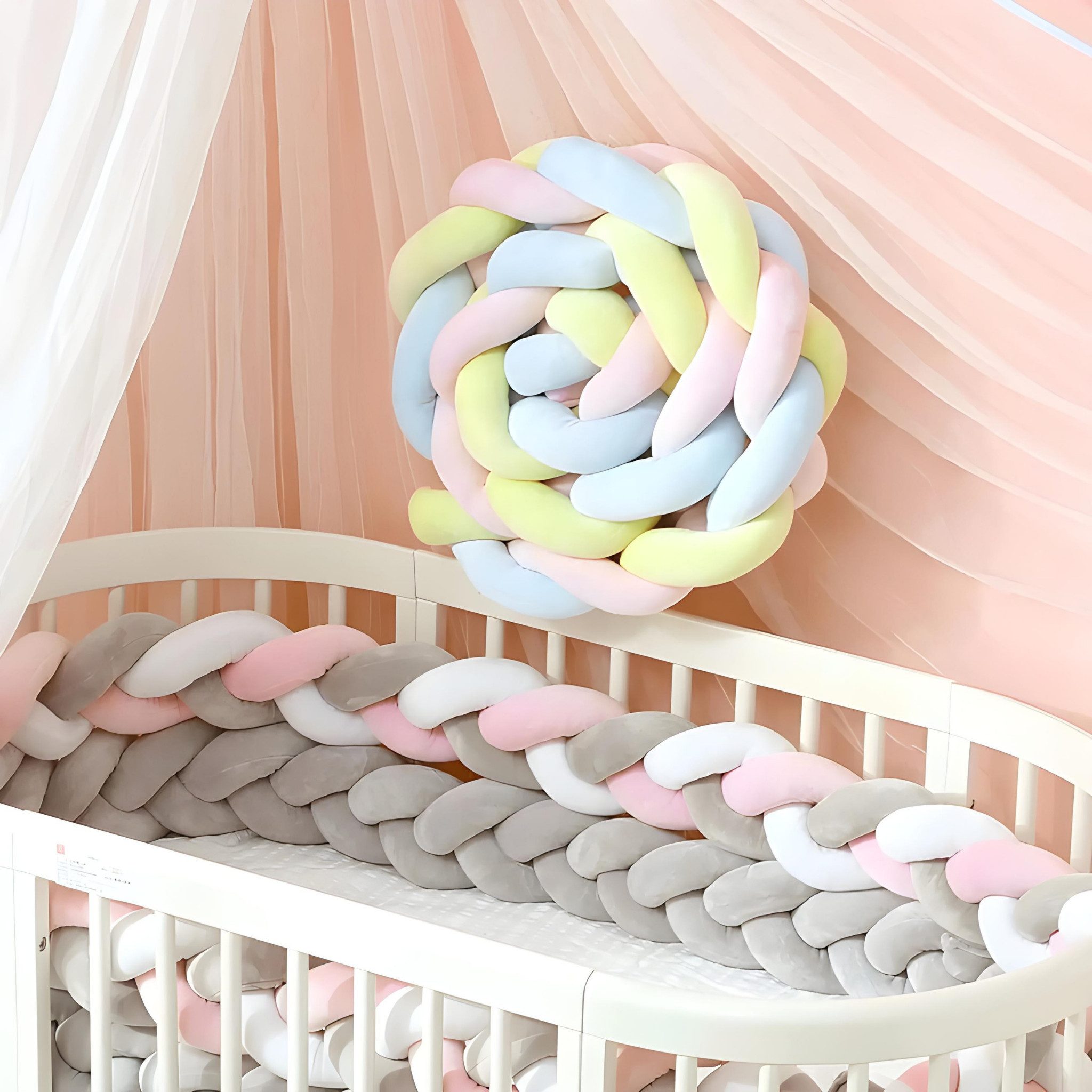 Norvéa Home Nestchenschlange Bettschlange geflochten, Baby Nest, Bettumrandung Baby Bett, 2m, Babynest engmaschig geflochten, Nestchenschlange für Ihr Babybett