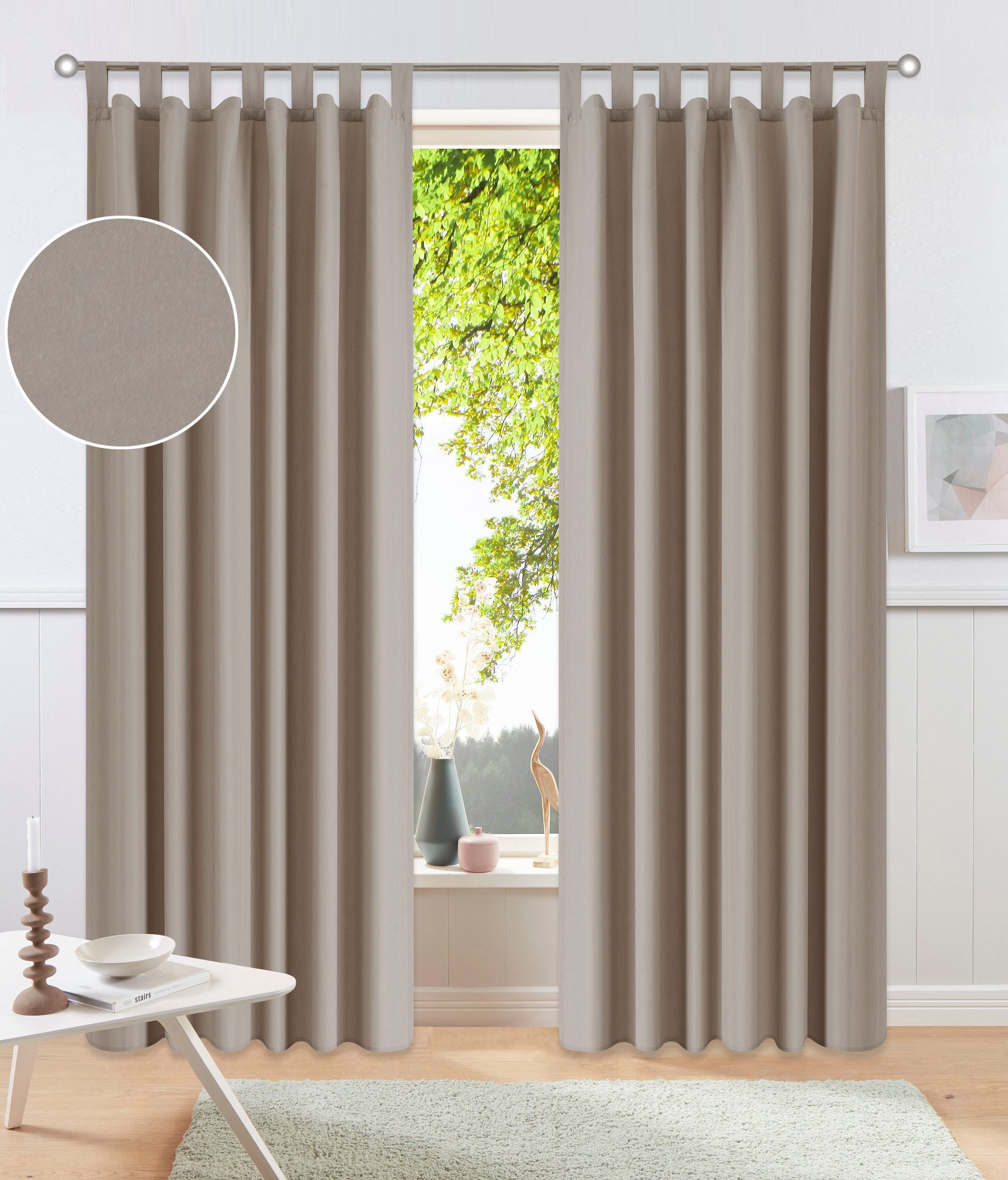 OTTO home Vorhang Parry (2 St), Schlaufen, blickdicht, Polyester, 2-er Set, blickdicht, monochrom, basic