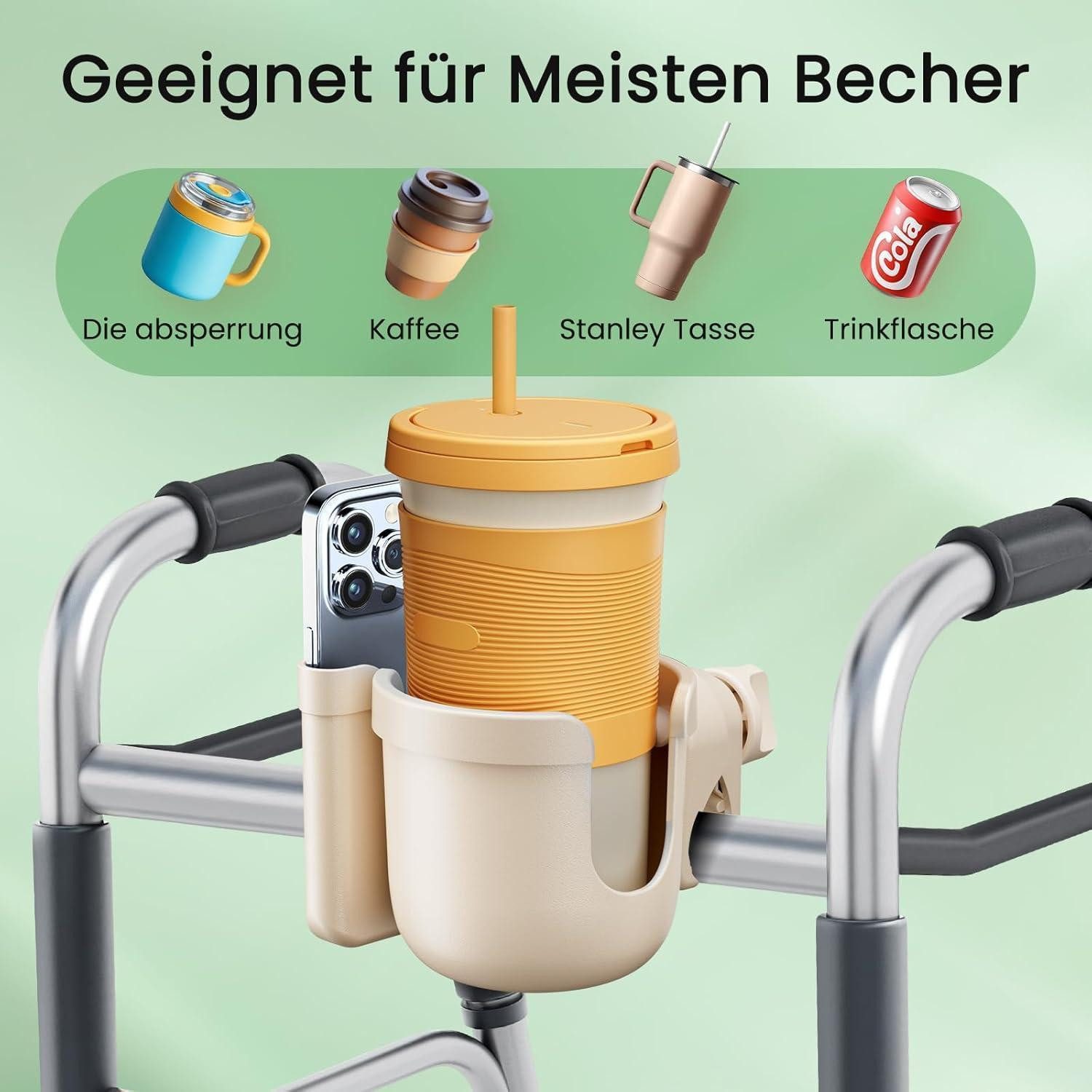 LuxusKollektion Becherhalter Getränkehalter Rollator Becherhalter Rollstuhl Handyhalter Aprikose