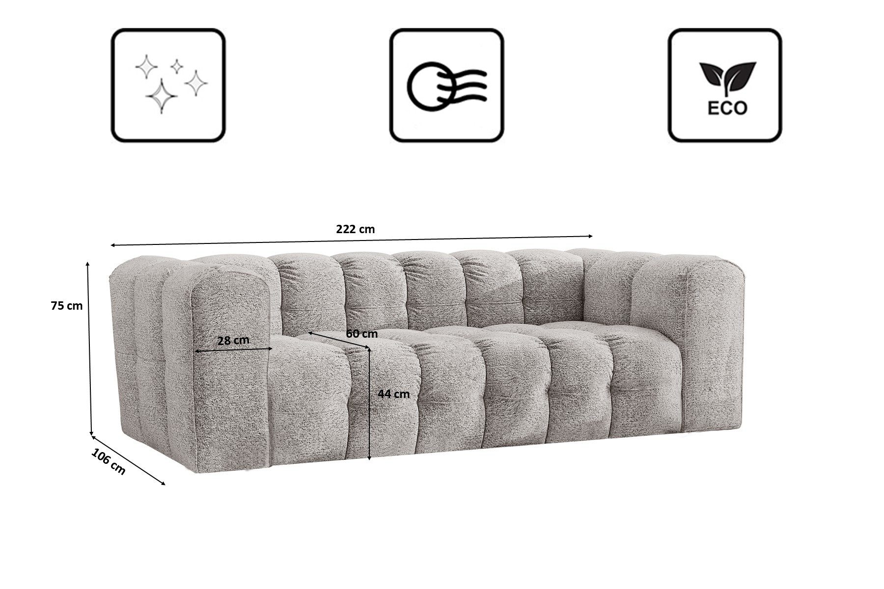 Kaiser Möbel 3-Sitzer Sofa BALOO, stoff Moly und Arena, modern, pflegeleichter Chenille-Stoff, Water-Repellent-Technologie