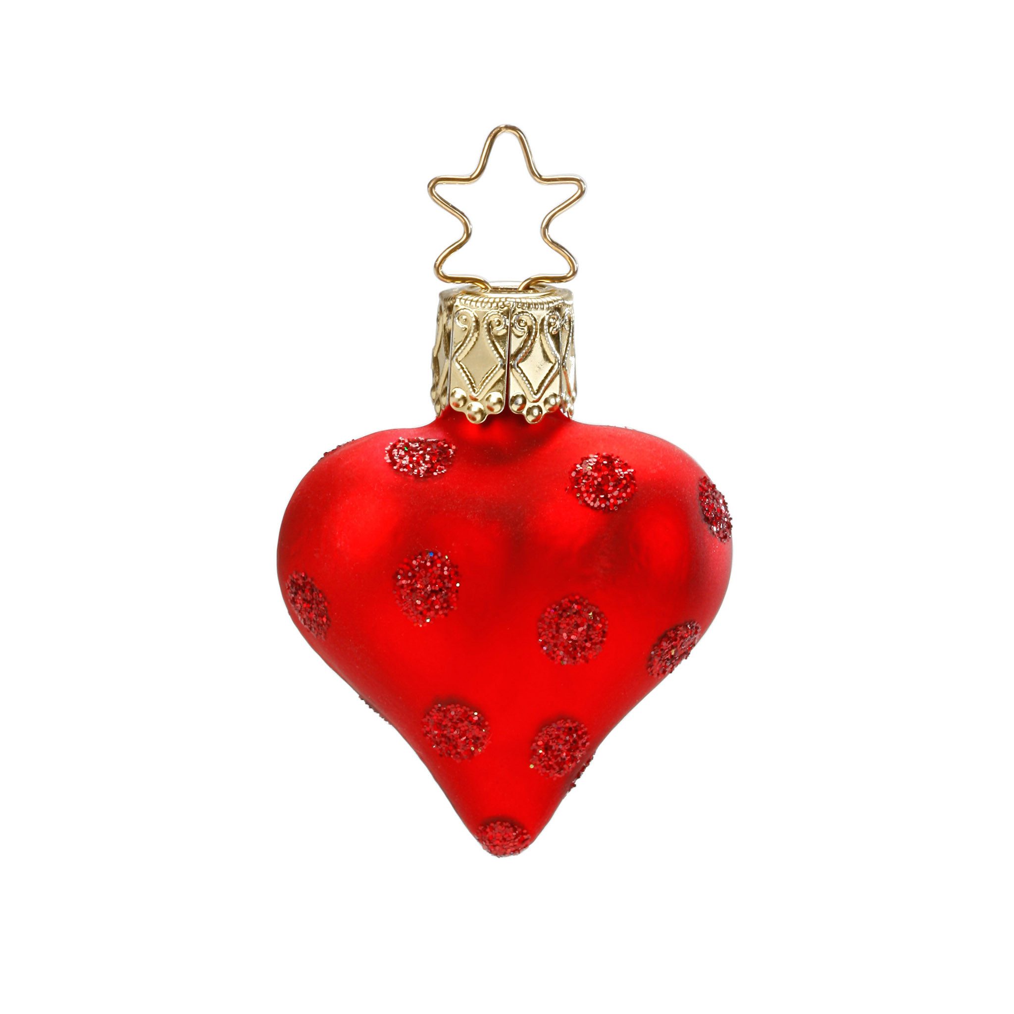 INGE-GLAS® Christbaumschmuck, Christbaumschmuck Mini Glas Herz mit Punkten 5cm rot 1 Stück