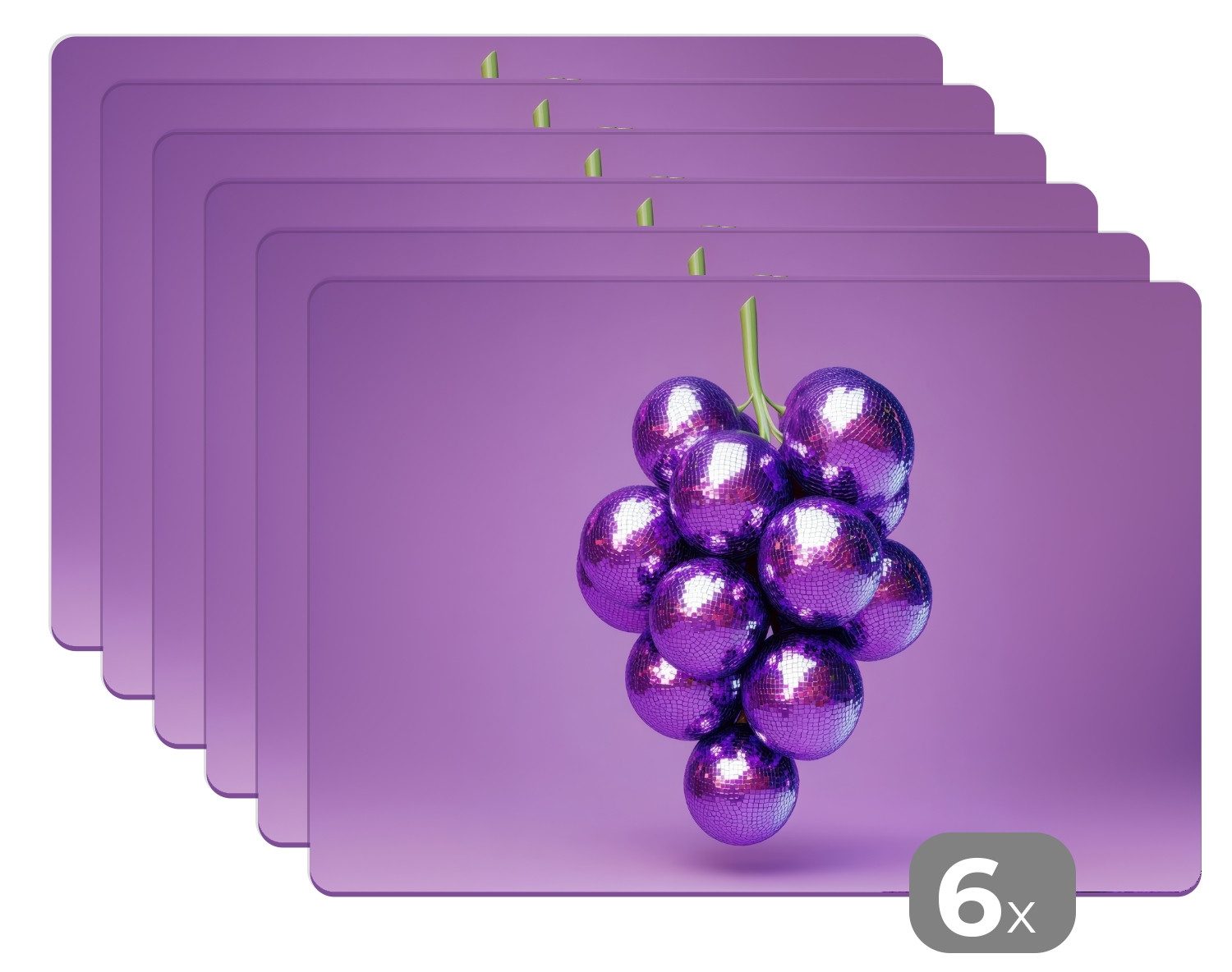 MuchoWow Platzset Weintraube - Disco - Glitzer - Lila, (6-St), Platzsets, Tischset, Abwaschbar, Tischsets, Platzdeckchen