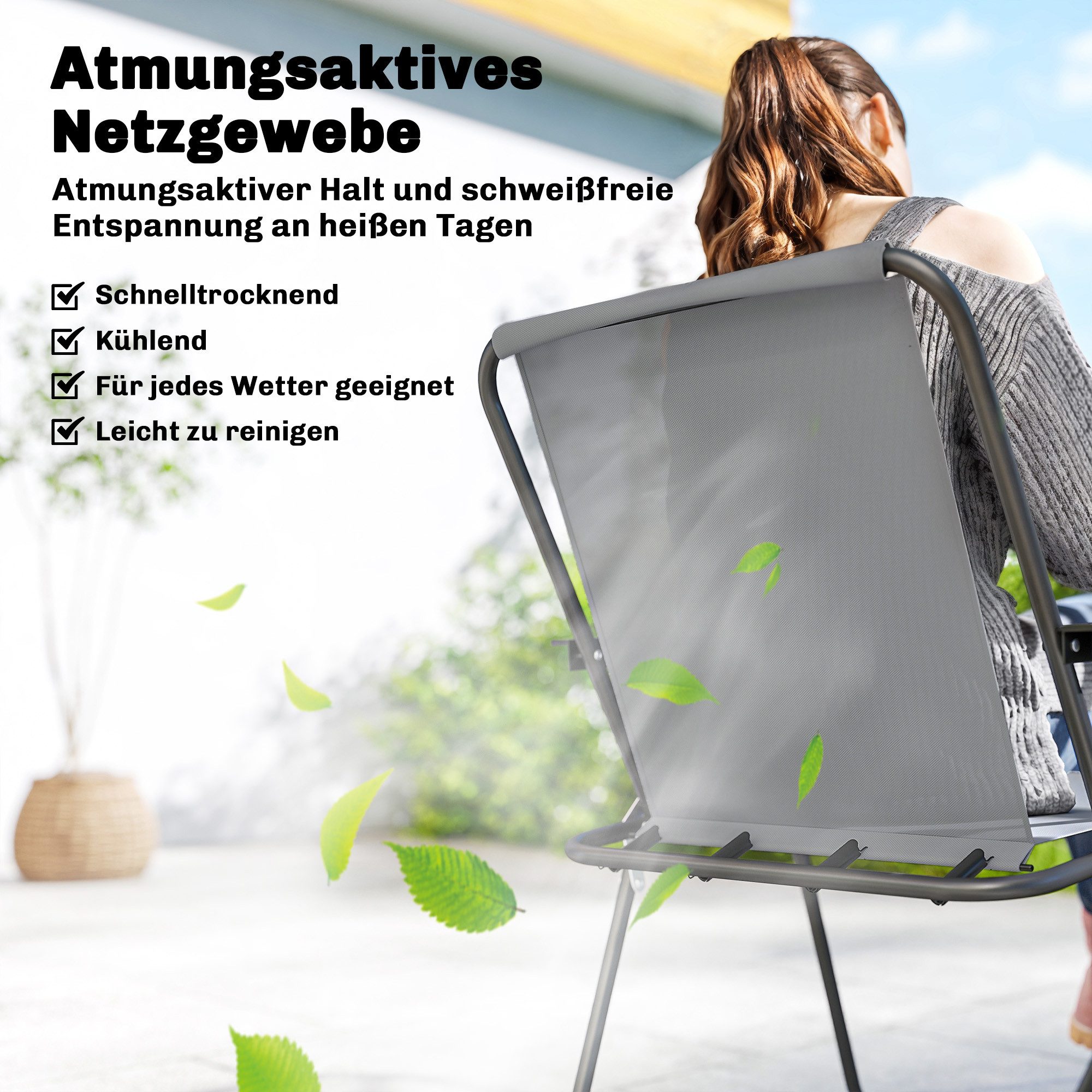 Outsunny Garten-Essgruppe Sitzgruppe 119 x 68cm Glastisch mit 6 Klappstühlen Sonnenschirm, (Gartenset, 8-tlg., Gartenmöbel Set), für Garten Terrasse Grau – Bild 5 von 5
