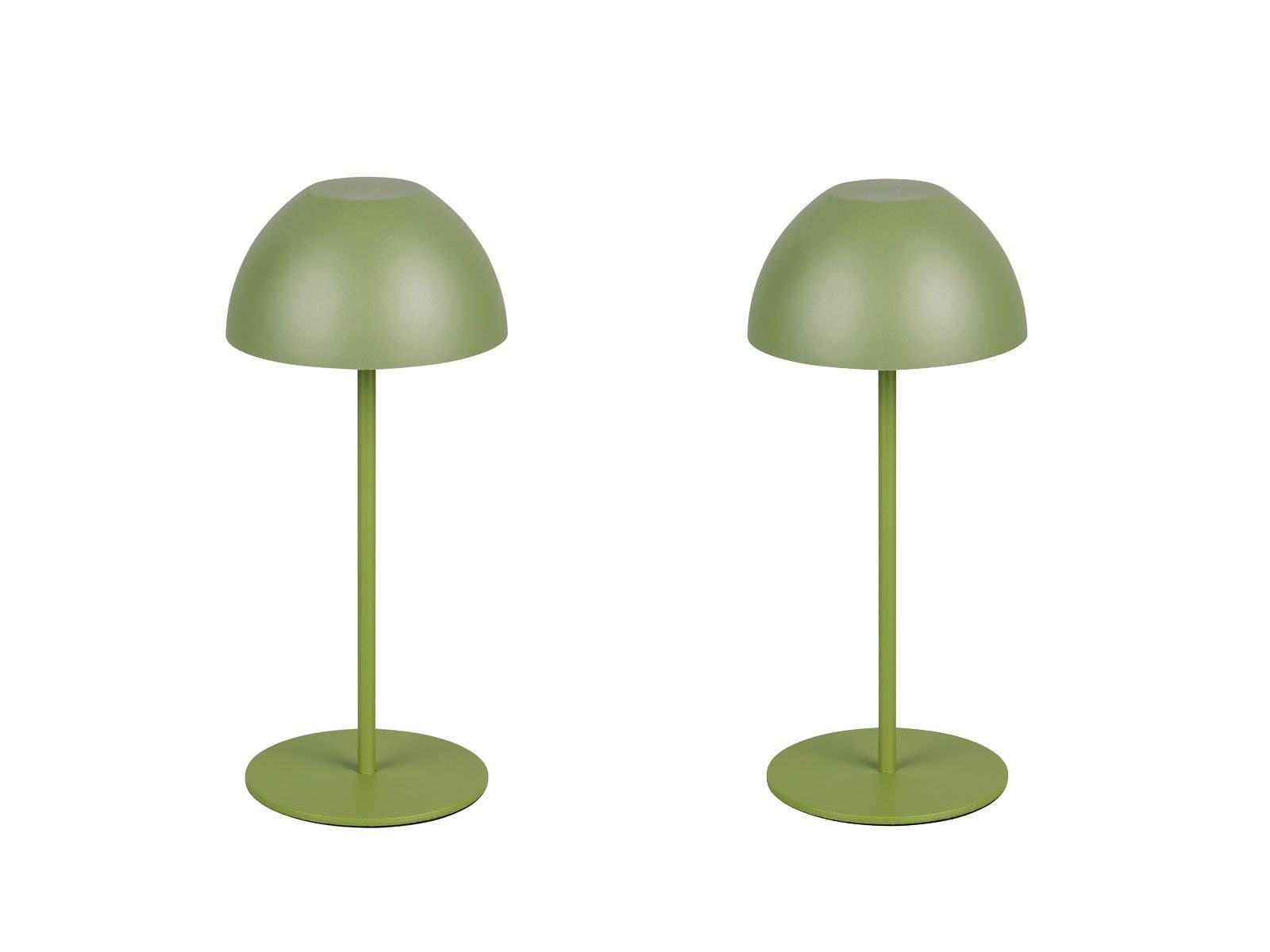 Reality Leuchten LED Außen-Tischleuchte, dimmbar, LED fest integriert, Warmweiß, 2er SET Outdoor USB Pilz-Lampen Grün, kabellos mit Akku, 20cm klein