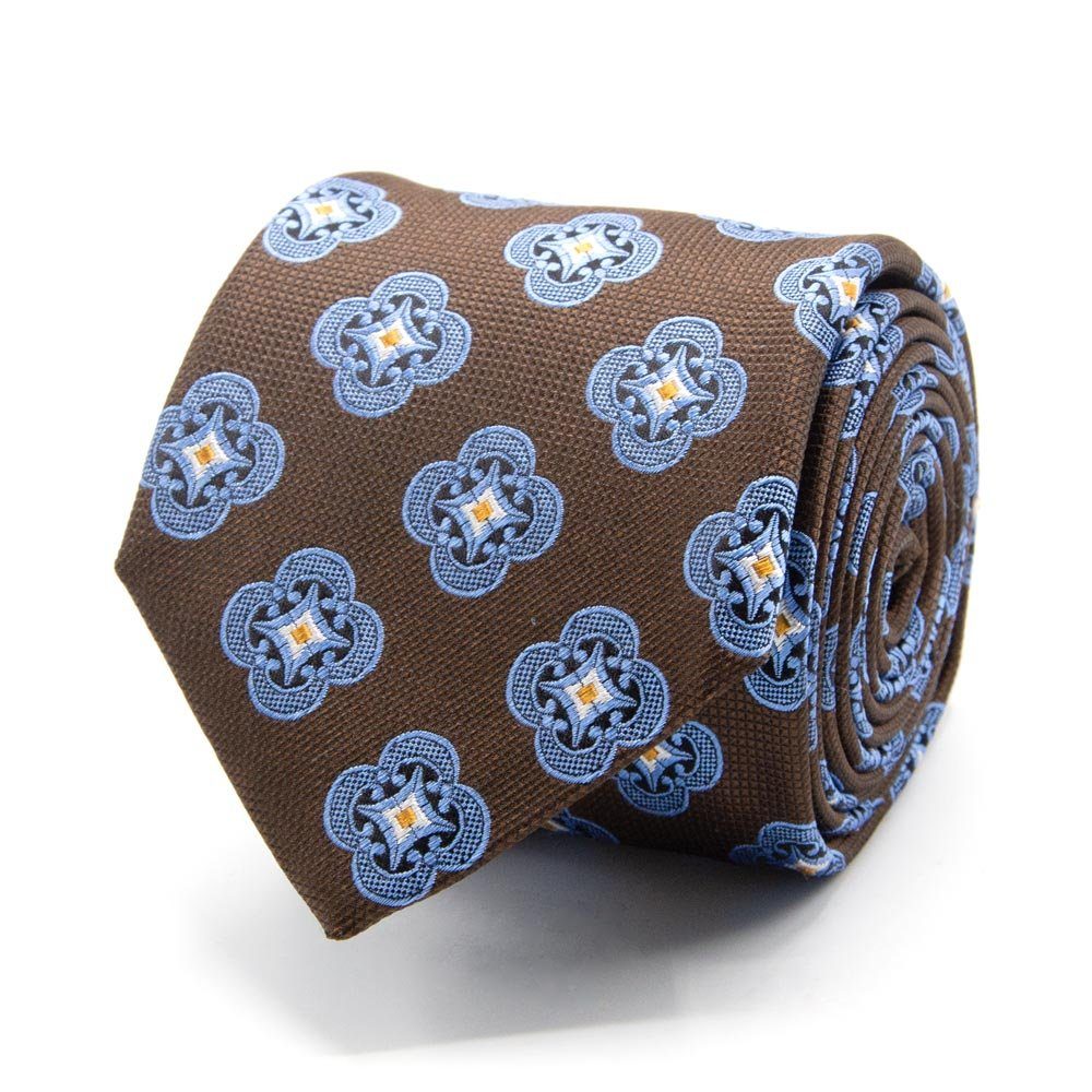 BGENTS Krawatte Seiden-Jacquard Krawatte mit geometrischem Muster Breit (8cm) Braun