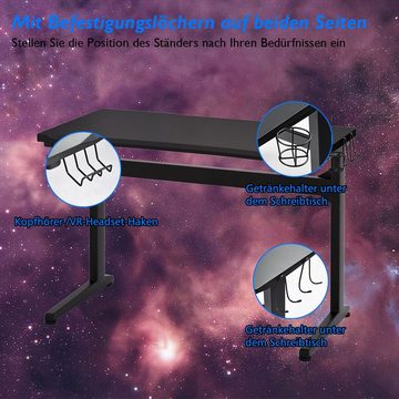 COSTWAY Gamingtisch, mit Tassen- & Kopfhörerhalter, Mauspad, Stahlgestell
