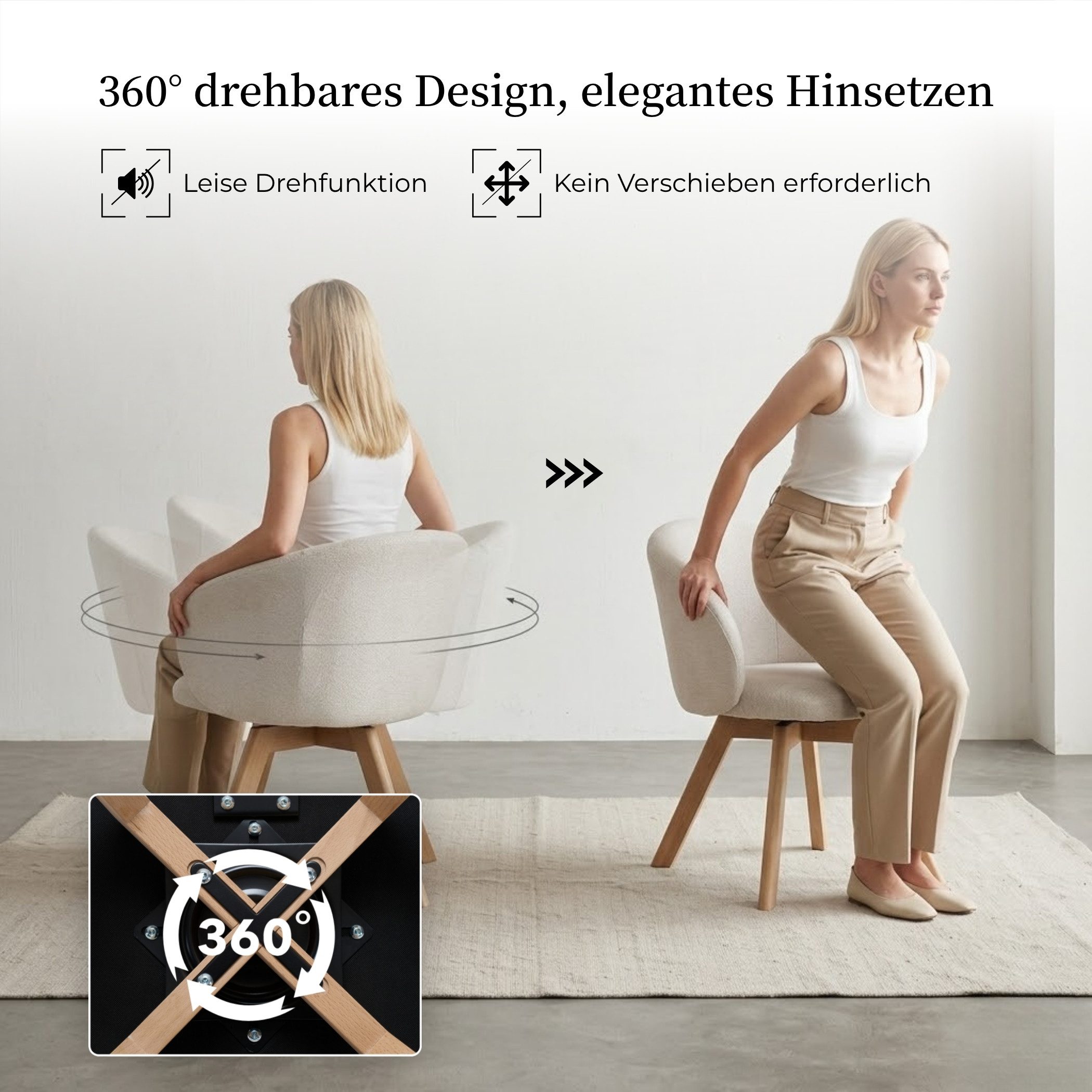 SeedWave Esszimmerstuhl Drehbar 2er Set Stoff-Polsterstuhl, Küchenstuhl mit Buchenholz-Beinen, geschwungene Rückenlehne, rutschfeste Fußpads, belastbar bis 150kg