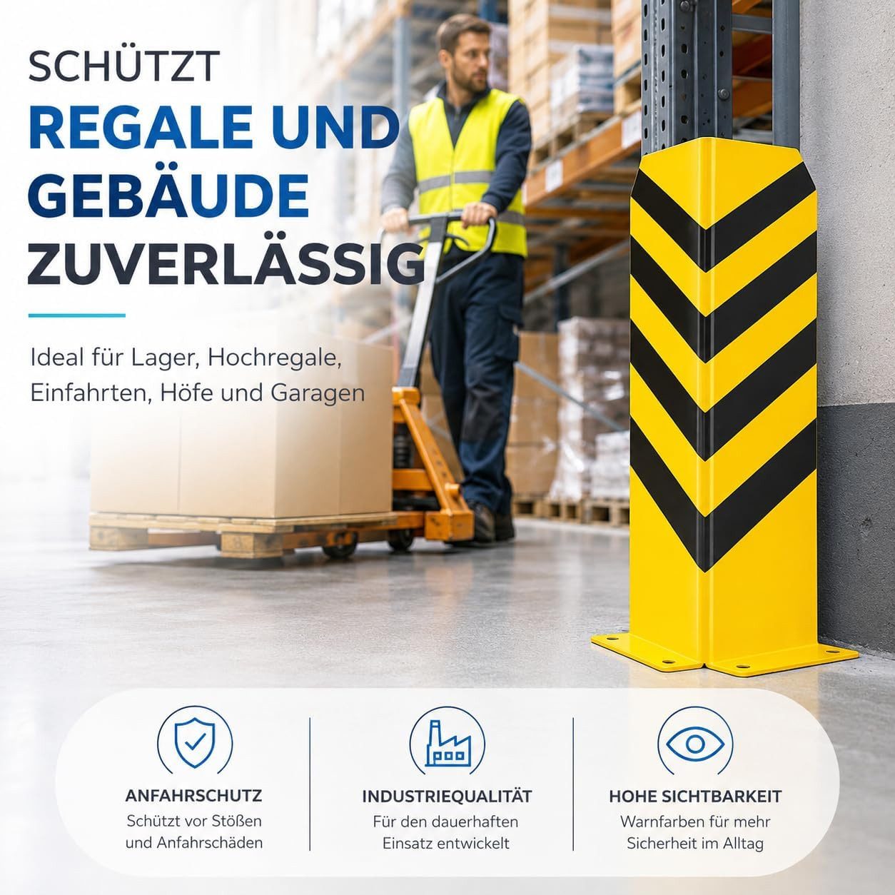 TK Gruppe Schutzpolster Eckschutz Winkel Stahl - Rammschutz Anfahrtschutz Lagerschutz (1x Eckschutz), Sichtbarkeit