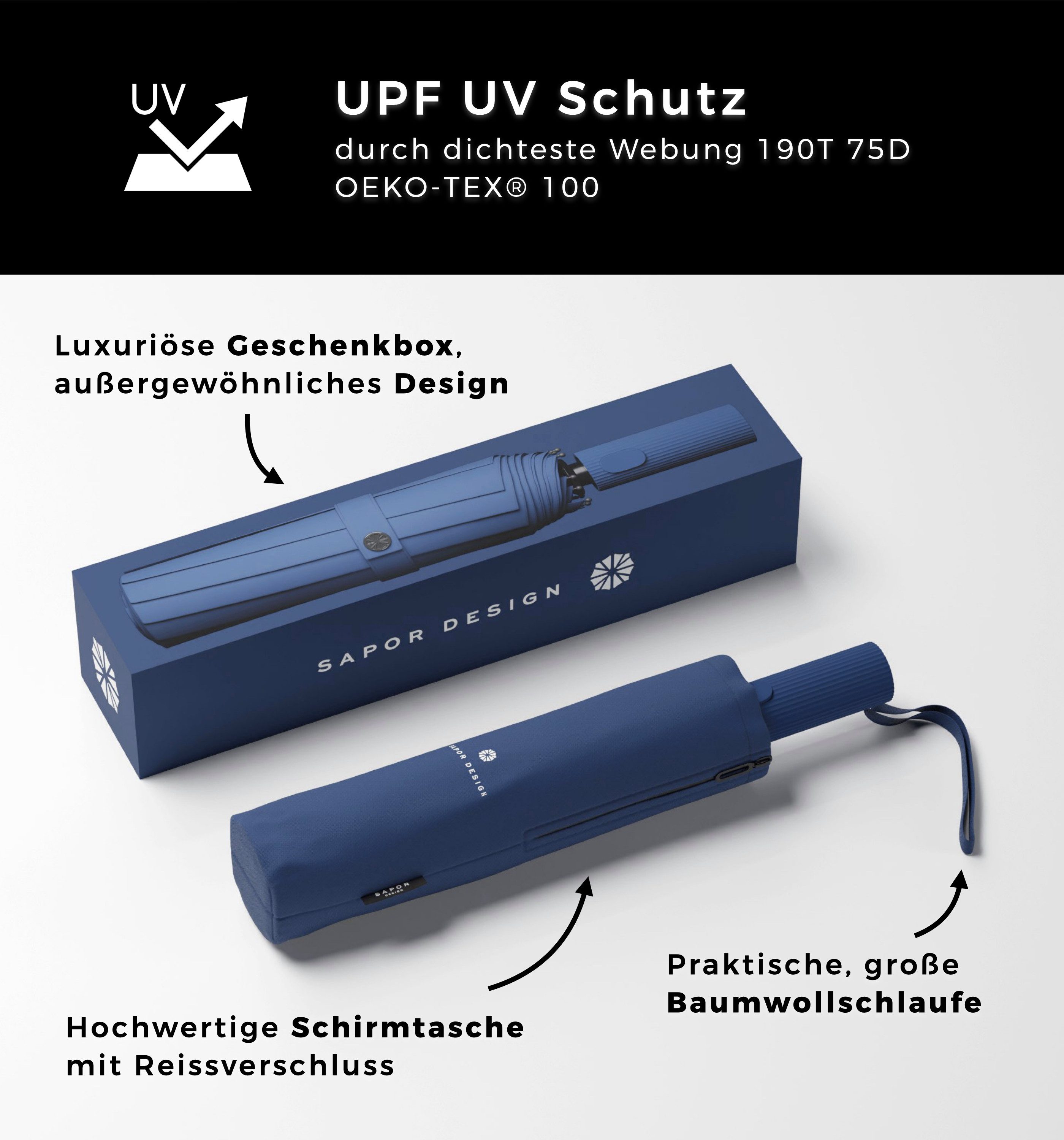 Sapor Design Taschenregenschirm ICONIC, sturmfest, Anti-Bruch Garantie, lux günstig online kaufen