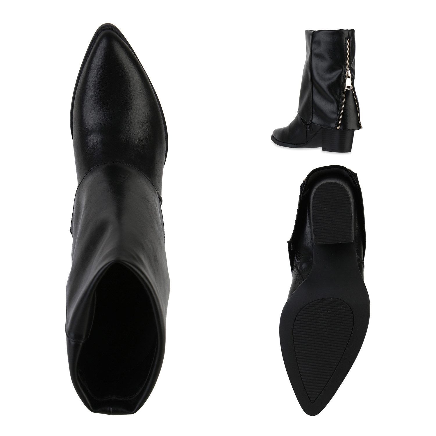 VAN HILL 841888 Stiefelette Damen Klassische Stiefeletten Spitze Zipper Holzoptikabsatz