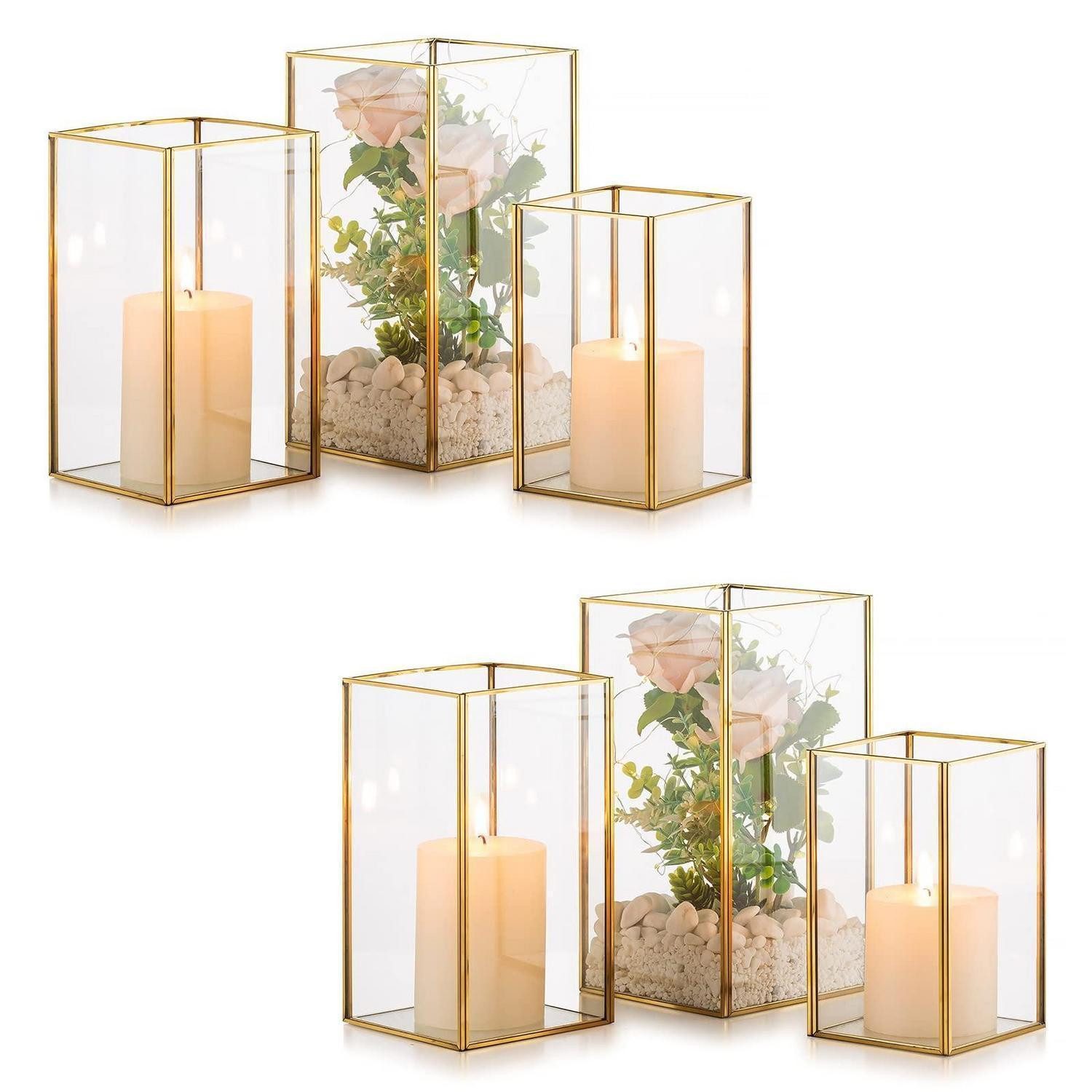 LuxusKollektion Windlicht Kerzenständer Glas Windlicht Groß 6er Set Gold (1 St)