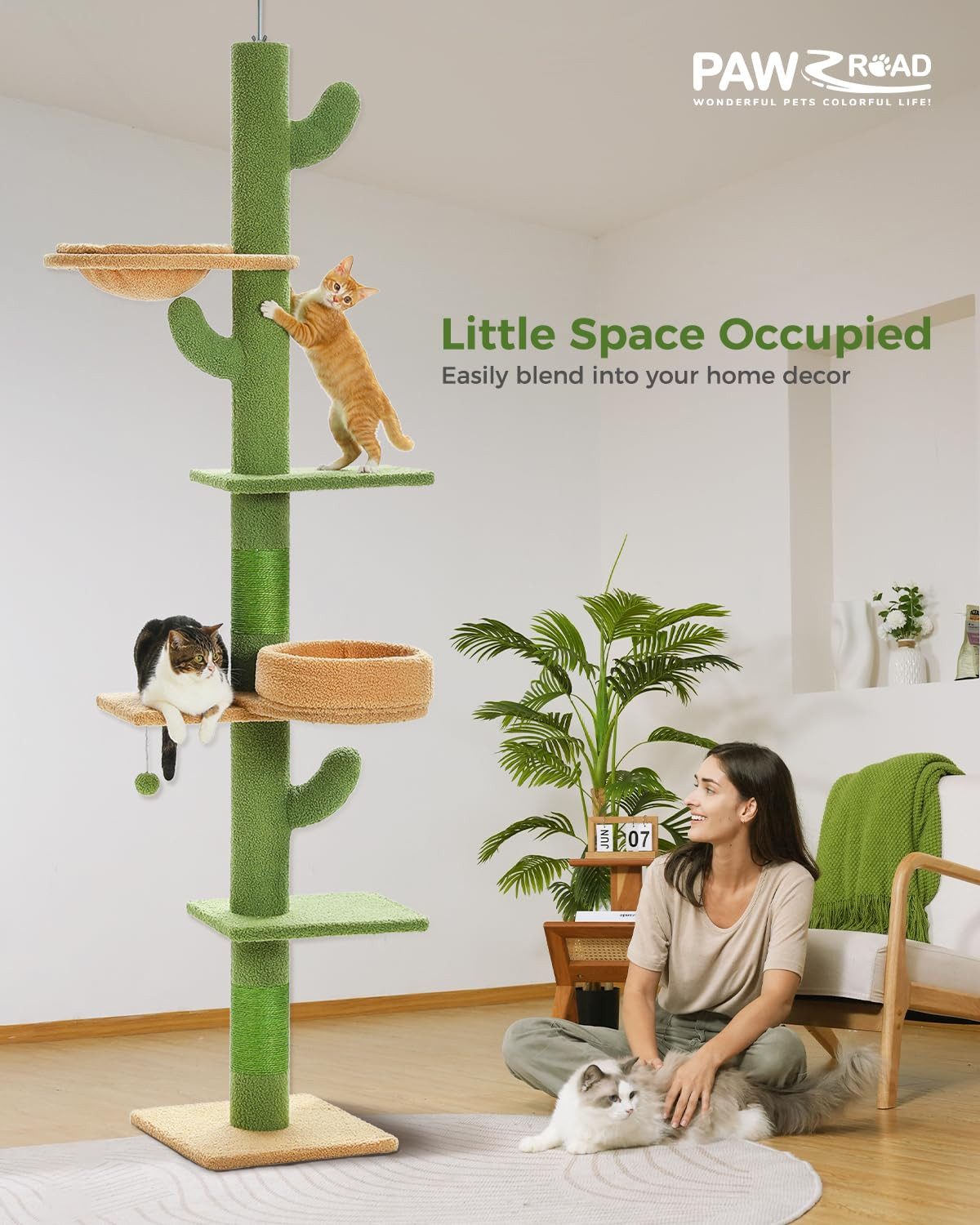 Purpurra Kratzbaum Kratzbaum deckenhoch vom Boden bis Decke grün, 205-235 cm