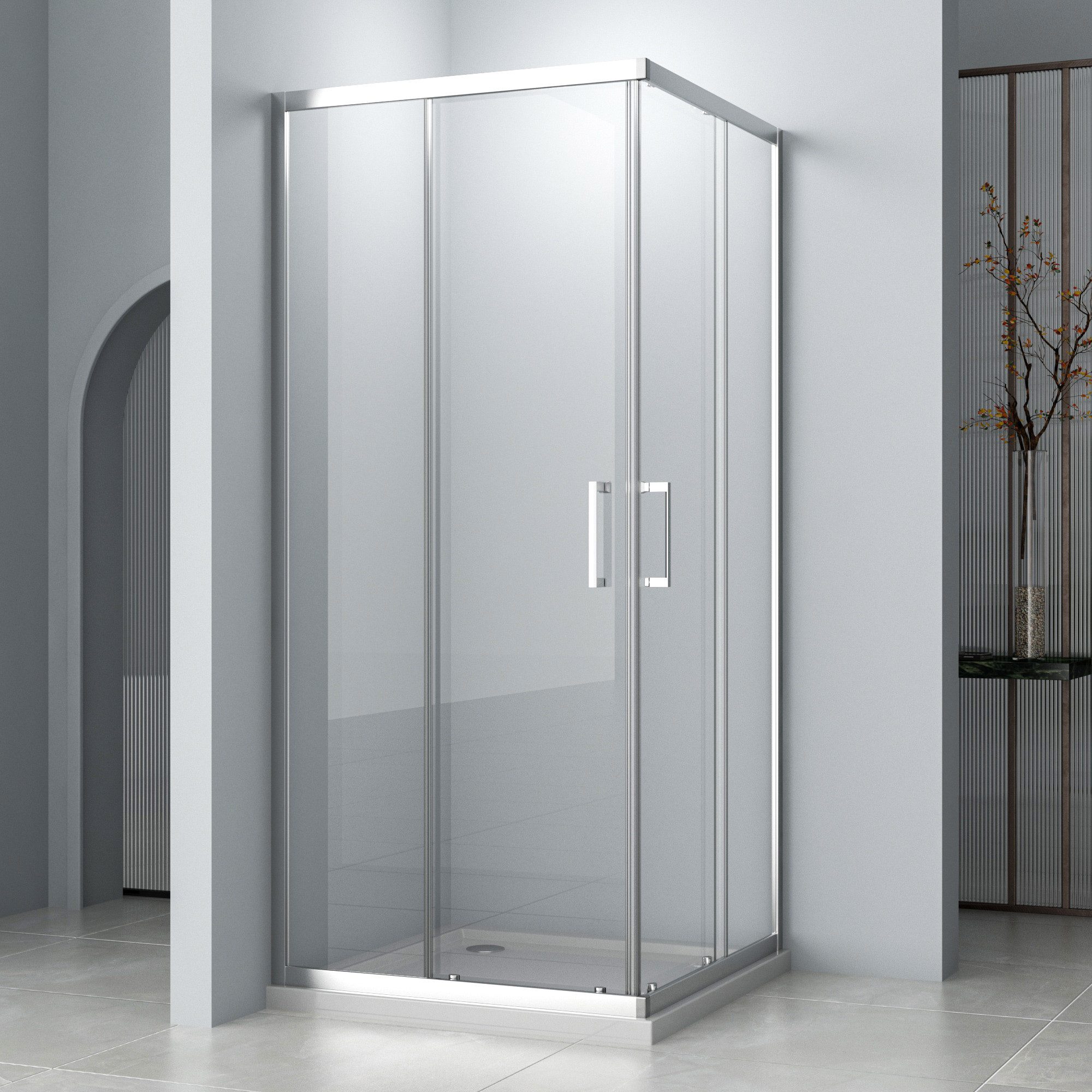 Hopibath Eckdusche Duschkabine 90 x 90 100 x 100 80 x 100 Eckeinstieg, BxT: 75x80 cm, 5mm Sicherheitsglas, Doppel Schiebetür, Magnetverschluss, Alurahmen, Alu-Wandprofil, Rechts-und Links montierbar