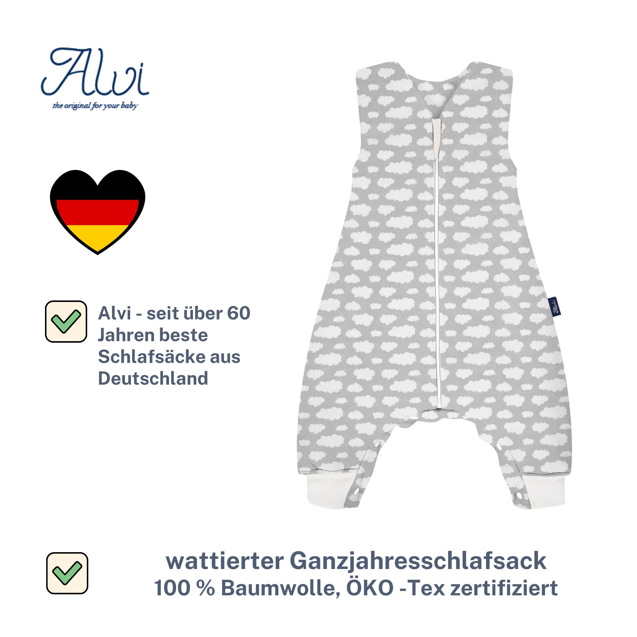 Alvi® Babyschlafsack Sleep-Overall wattiert Schlafsack mit Füßen Wolke Silb günstig online kaufen
