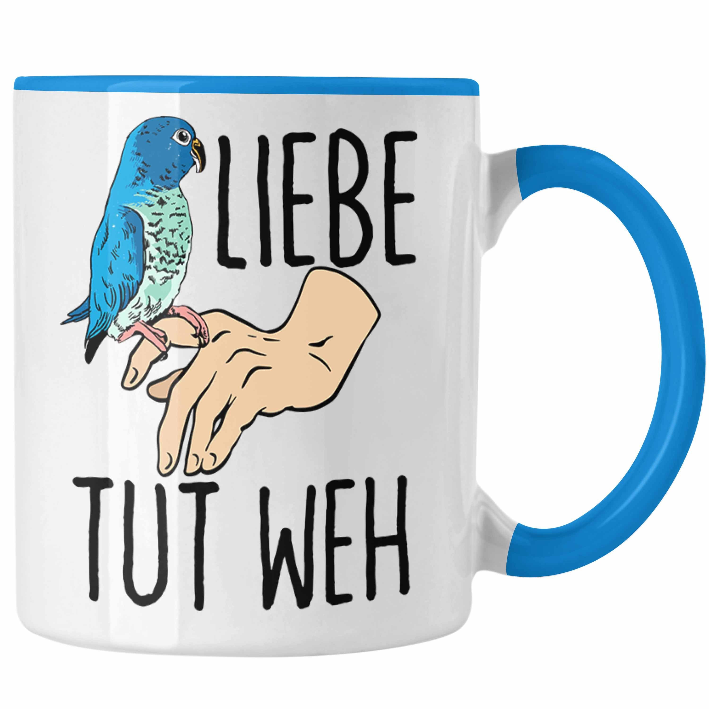 Trendation Tasse Lustige Wellensittich-Tasse Geschenk für Wellensittich-Besitzer Liebe Blau