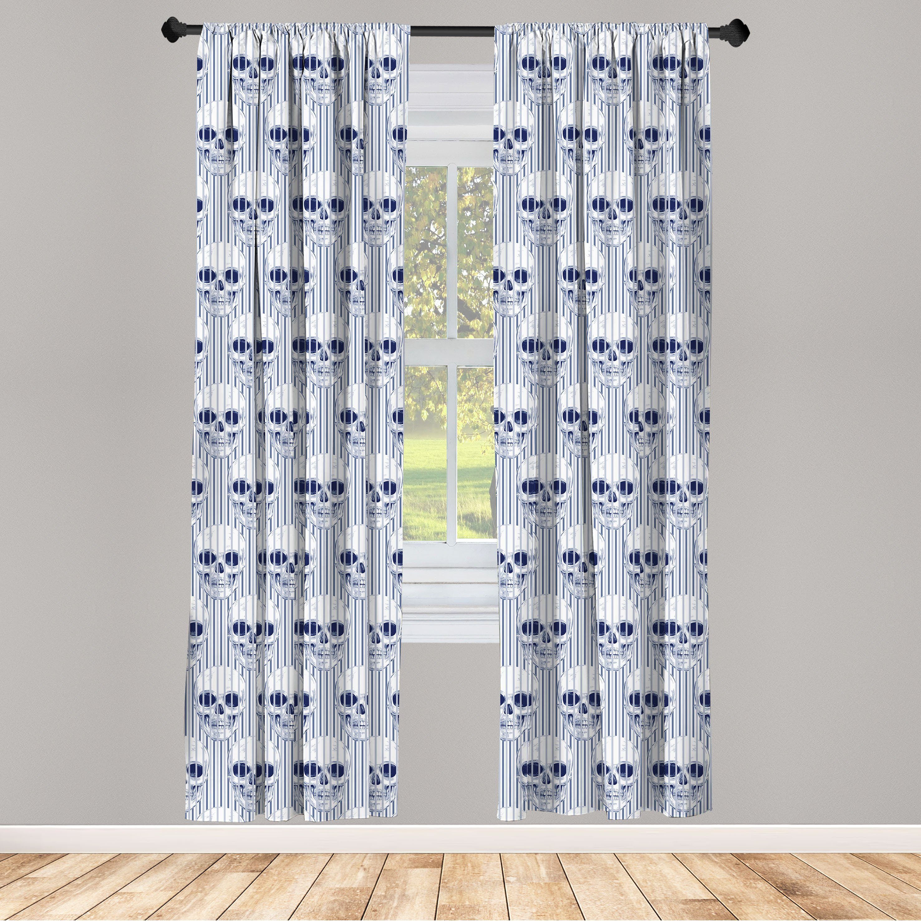 Gardine Vorhang für Wohnzimmer Schlafzimmer Dekor, Abakuhaus, Microfaser, Geometrisch Blauer Schädel Optical