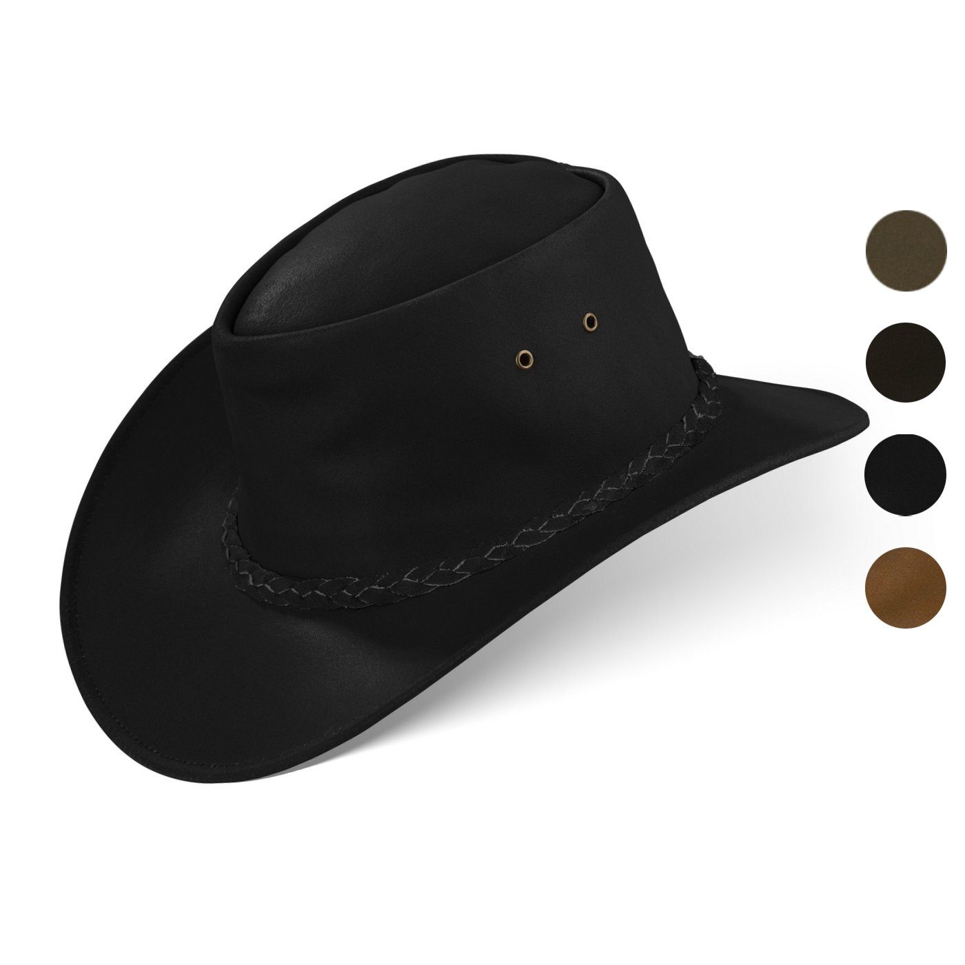 Black Cowboy schwarz Größe MELBOURNE FOX M BLACK Unisex Leder Hut Wickel FOREST Cowboyhut Western