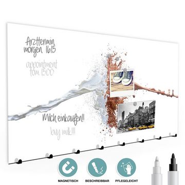 Primedeco Garderobenpaneel Magnetwand und Memoboard aus Glas Schokolade und Milch Splash