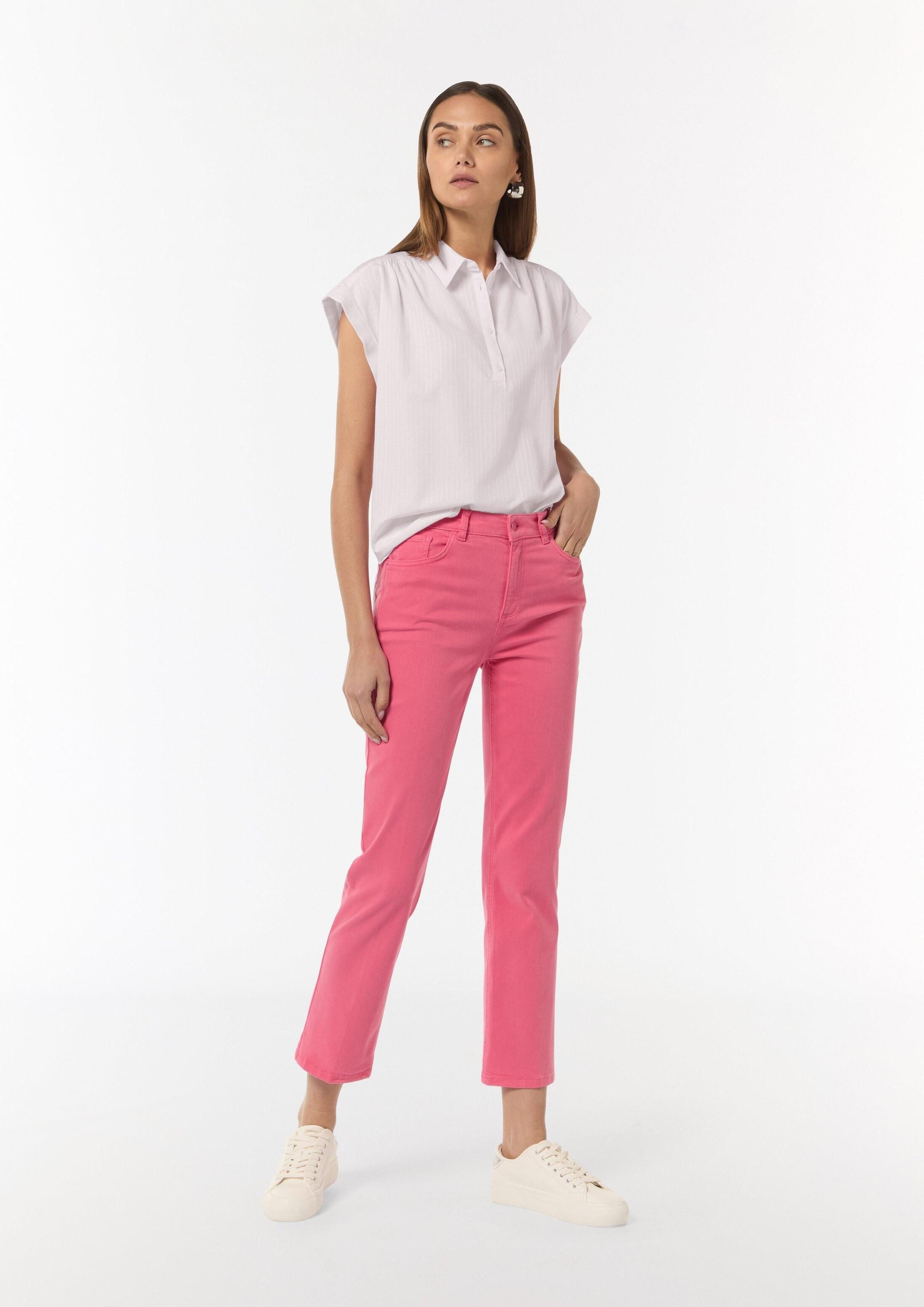 comma Kurzarmbluse Bluse Locker geschnittene Hemdbluse mit Musterstruktur