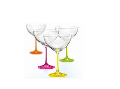 Crystalex Sektglas Neon Sektschalen 340 ml 4er Set, Kristallglas, mehrfarbig