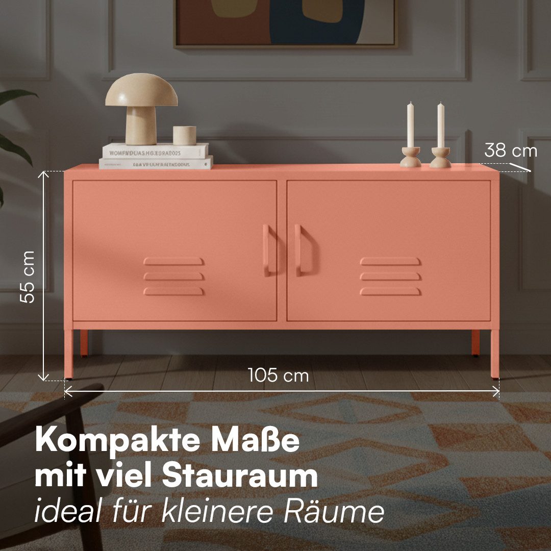 skølm Lowboard Atria aus Metall (Terrakotta), Metallkommode mit 4 Fächern & 2 Türen, 55x38x105cm (HxTxB)