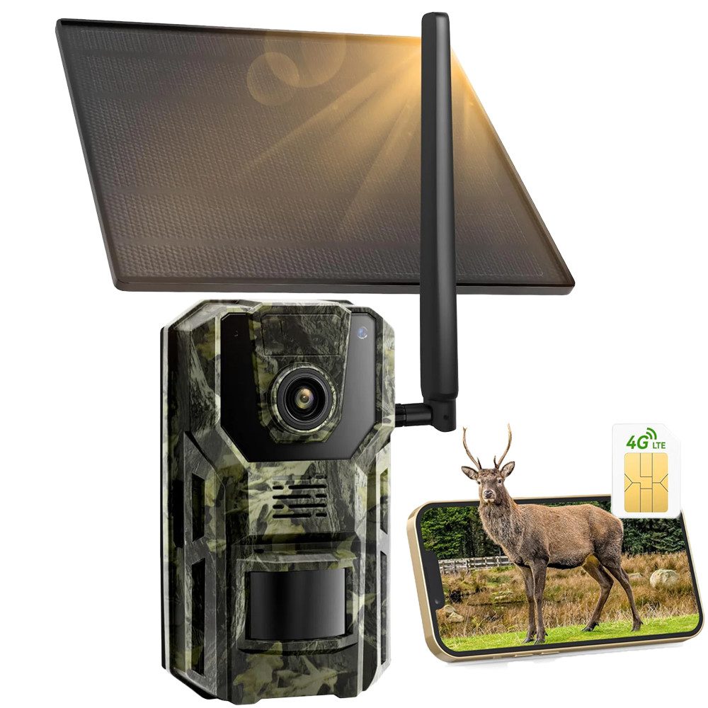 TWUFY Wildkamera 4G LTE Wildkamera mit Handyübertragung APP mit SIM Karte (ideal für die Jagd und Wildtierbeobachtung im Freien., Wild & Jagd, Außenbereich, 2K 4G-Jagdkamera mit Infrarotstrahler und GPS, 1-tlg., PIR Bewegungsmelder, Nachtsicht, 120 °Weitwinkel Wildtierkamera, 7800 mAh Akku, Wildtierkamera, SIM Karte, IP65, Cloud/ TF Storage)