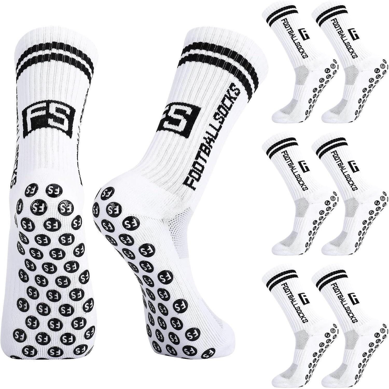 LuxusKollektion Fußballtor Fußballsocken Kinder Antirutsch Grip Jungen 3 Paare 31-34 Weiß