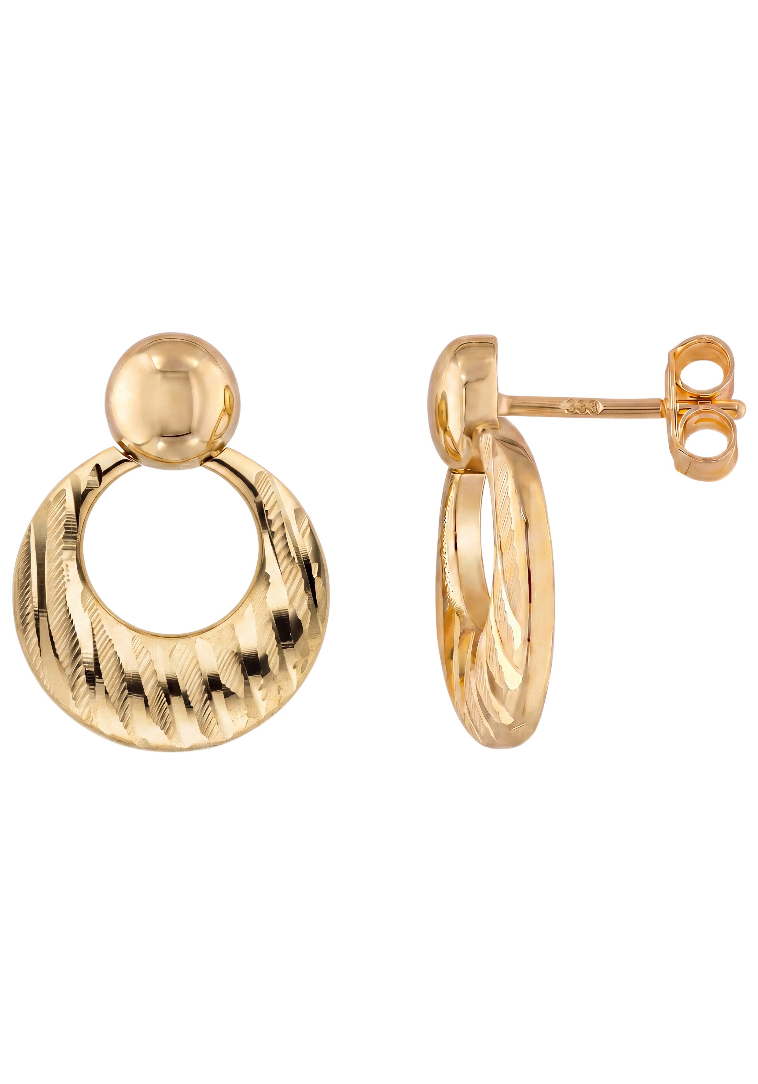 JOBO Paar Ohrstecker Ohrringe mit Struktur 18 mm rund, 8 Karat 333 Gold