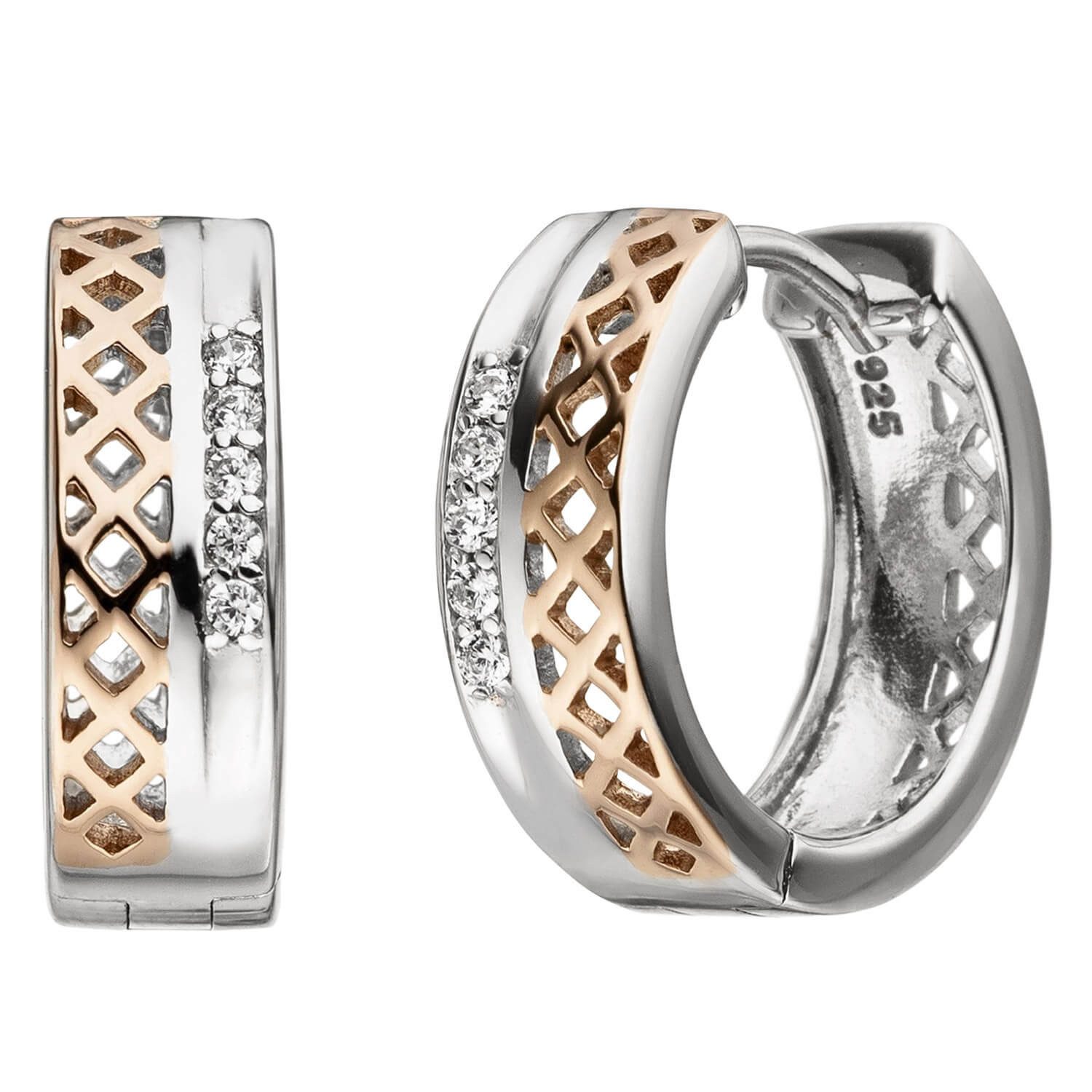 Paar Creolen Creolen 15,6x5,1mm, 10 Zirkonia weiß, 925 Silber vergoldet