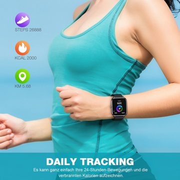 ombar Damen Herren Smartwatch,1.7" HD Voll Touchscreen, IP67 Fitness Uhr Smartwatch (für Android IOS 1.7 Zoll), mit Pulsmesser Schlafmonitor Stoppuhr Musiksteuerung, Sportuhr