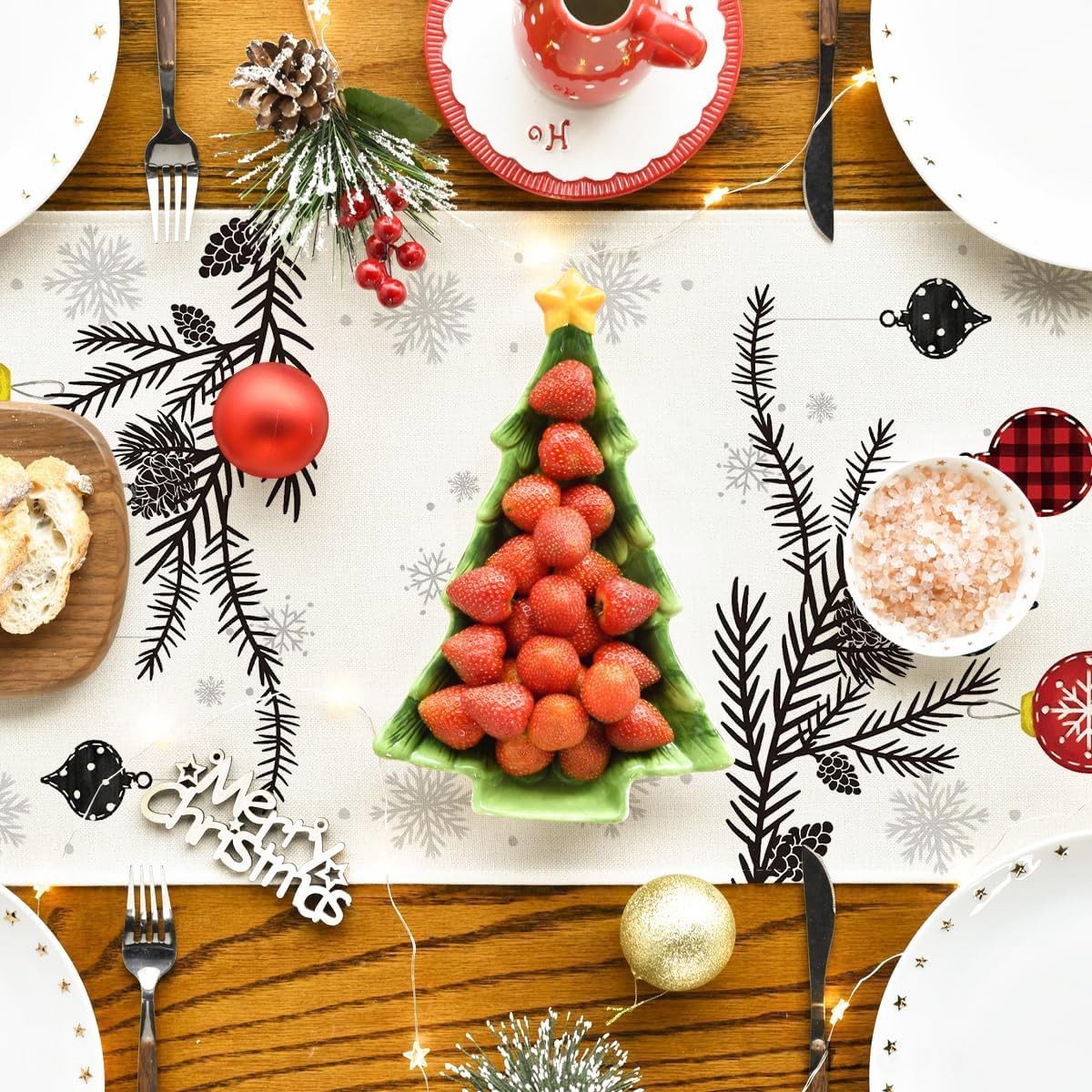 FOUORTUNATE-BEE Tischläufer Weihnachtsdeko Innen Tischläufer Weihnachten Deko (Weihnachtstischläufer Weihnacht Tischdeko Weihnachts, Weihnachtsläufer Weinachtsd – Bild 4 von 5