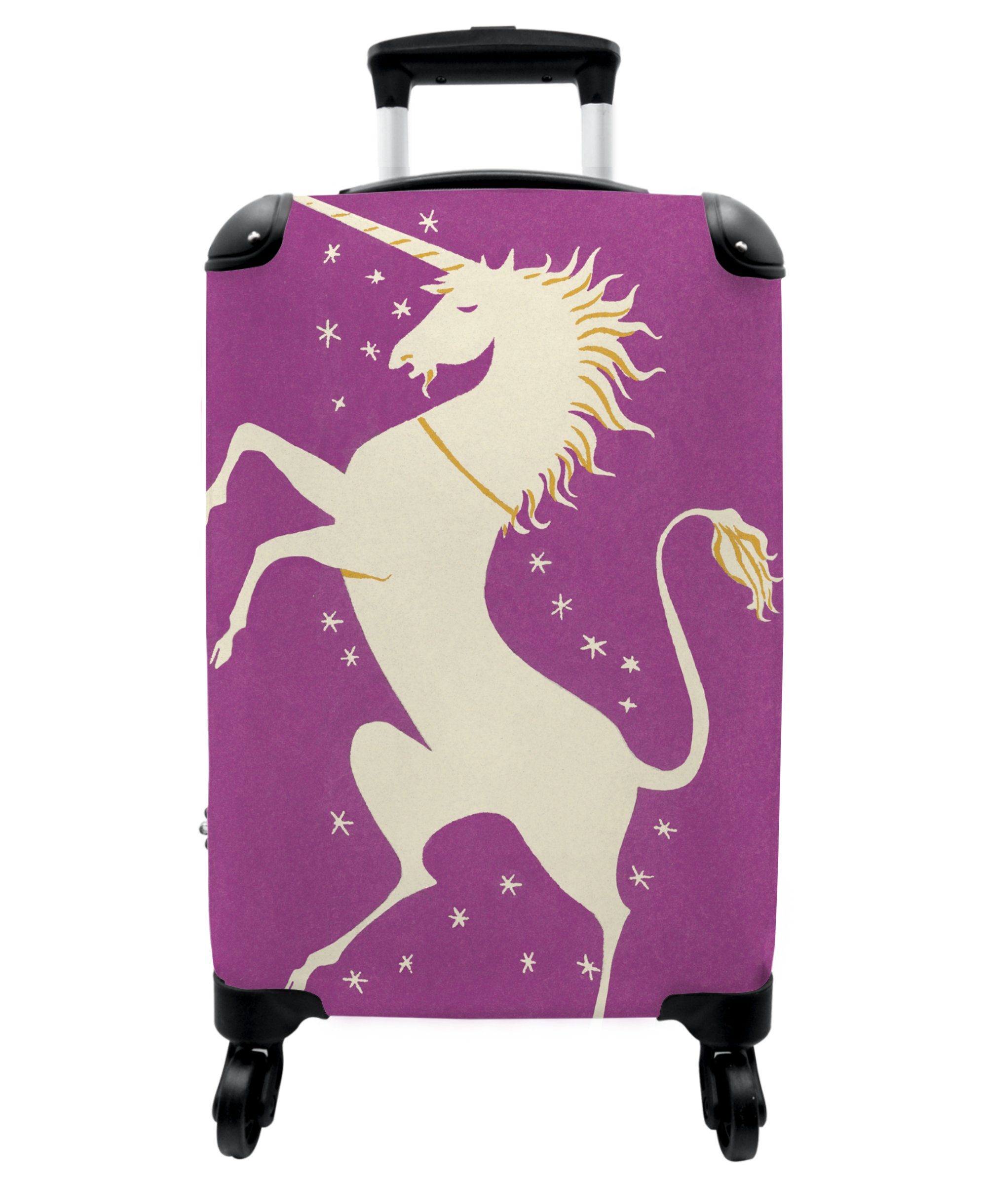 NoBoringSuitcases.com© Kinderkoffer 55x35x20cm Einhorn - Lila - Mädchen - Kind, 4 Rollen, Koffer mit 4 rollen, Kindertrolley, Reisekoffer für Mädchen