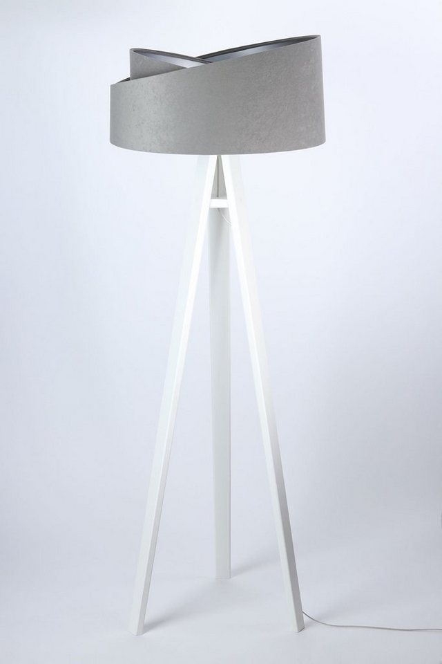 Licht-Erlebnisse Stehlampe MADAN, ohne Leuchtmittel, Dreibein Stehleuchte  Grau Silber Weiß klein modern Wohnzimmer Lampe