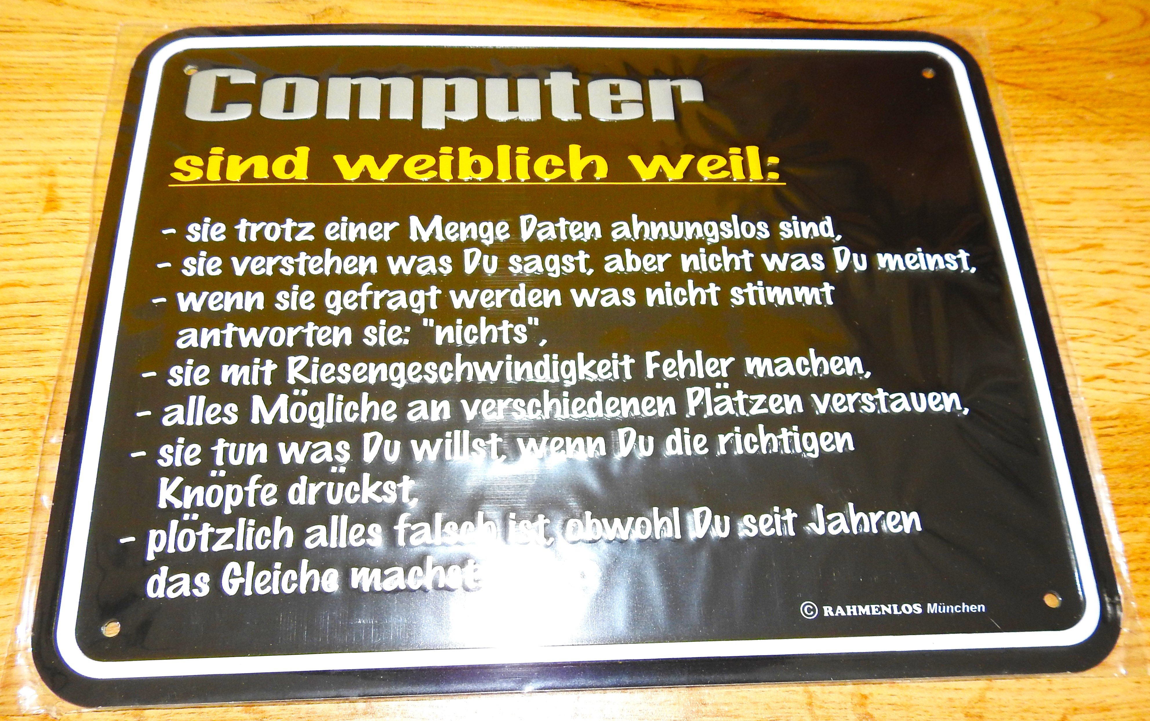 RAHMENLOS® Metallschild Computer sind weiblich, (1 St)