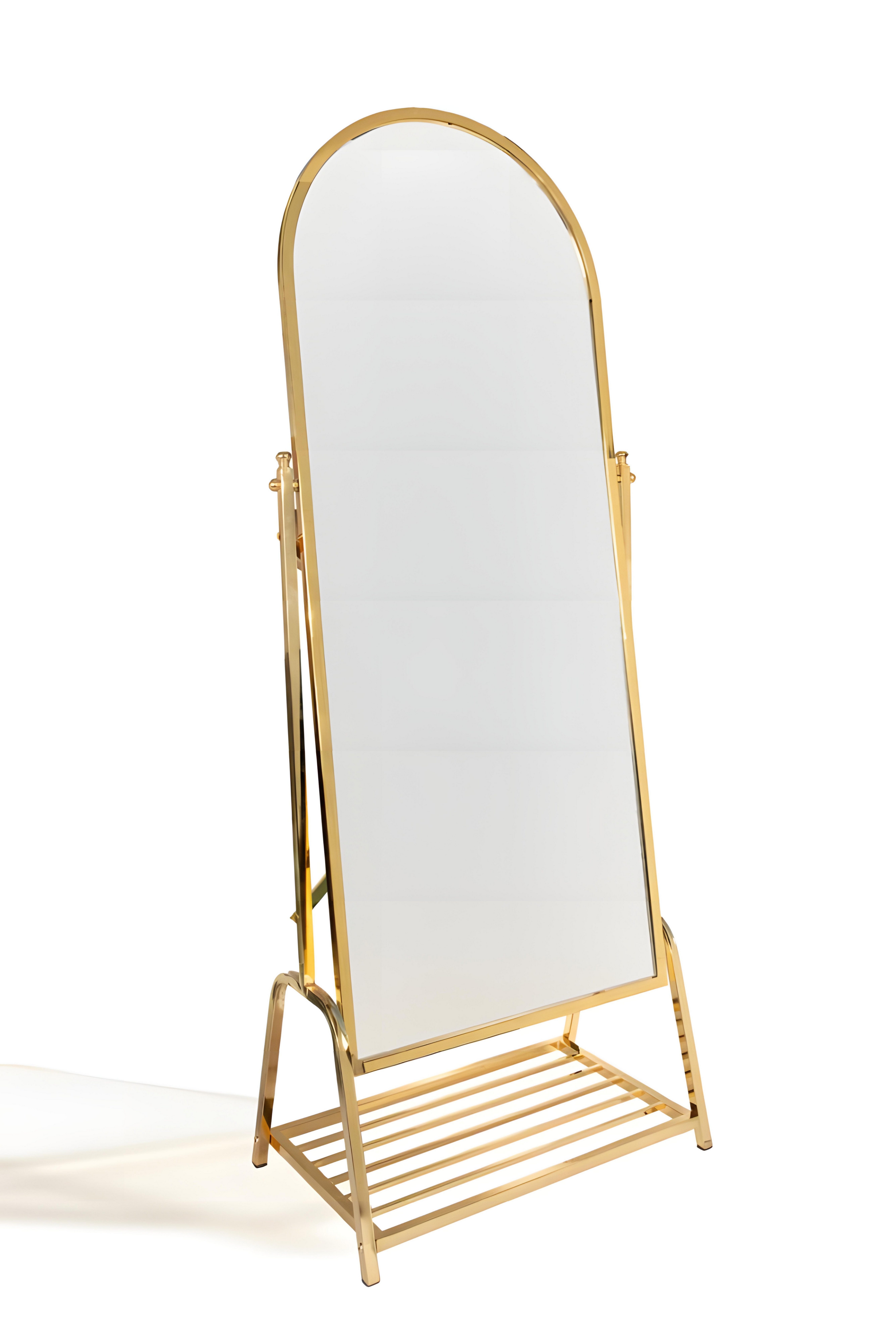Xlmoebel Standspiegel Großformatiger Spiegel mit goldfarbenem Regal und Metallrahmen (1-St), Made in Europa
