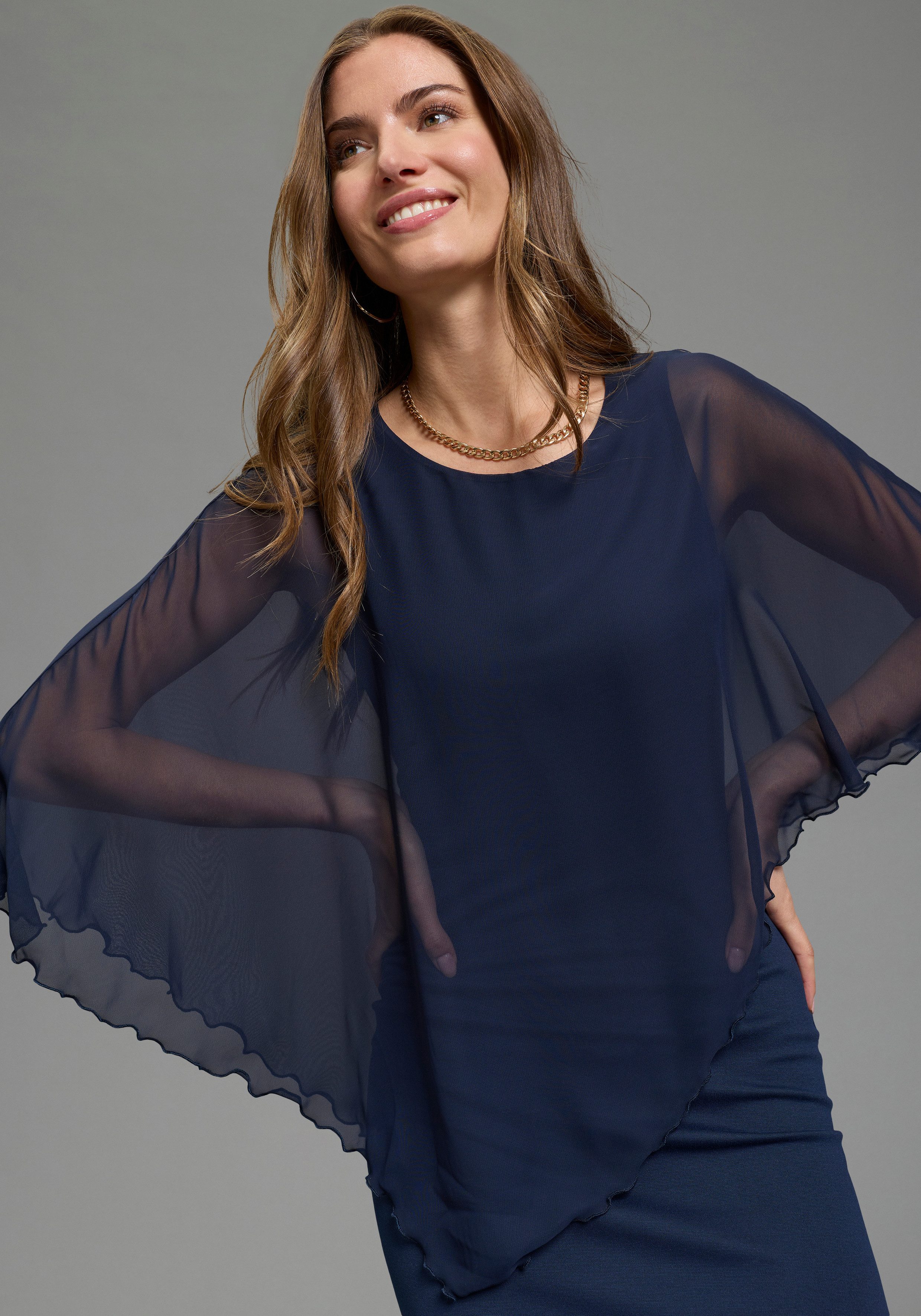 Laura Scott Abendkleid mit Chiffon in unifarbener Optik, aus Materialmix mit Milano Rib – Bild 4 von 5