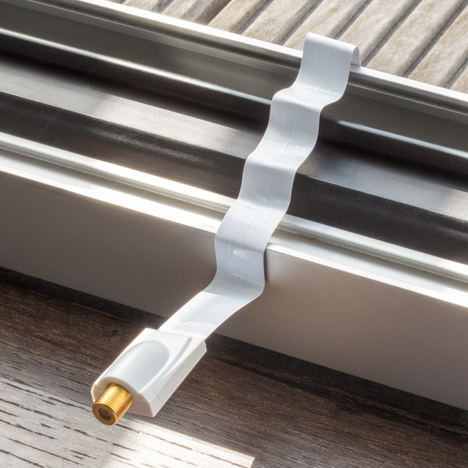 Poppstar SAT Fensterdurchführung (Koax Kabel flach 0,2mm) für Fenster & Türen SAT-Kabel, (28 cm), vergoldete Kontakte, weiß – Bild 4 von 5