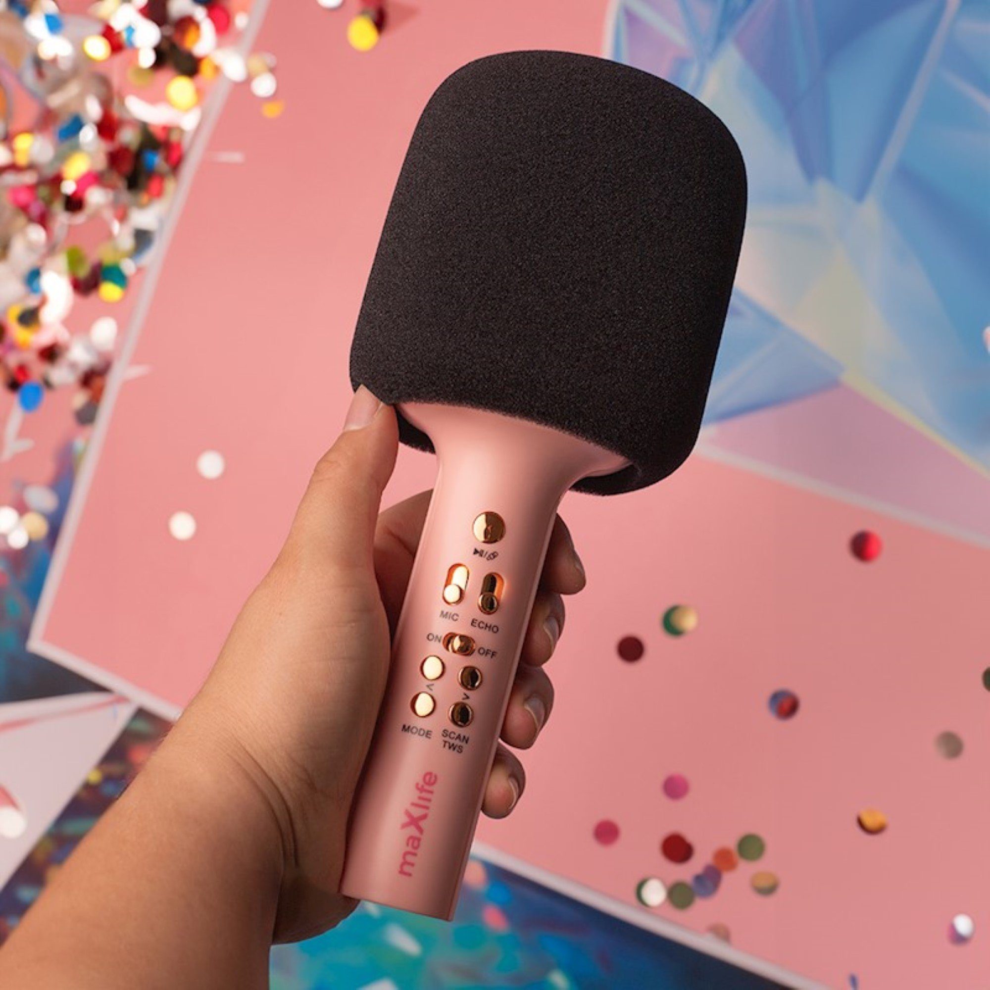 MaXlife Maxlife Bluetooth-Mikrofon mit Lautsprecher MXBM-600 Bluetooth-Lautsprecher (Kombiniert Mikrofon und Lautsprecher für sofortige kabellose Karaoke)
