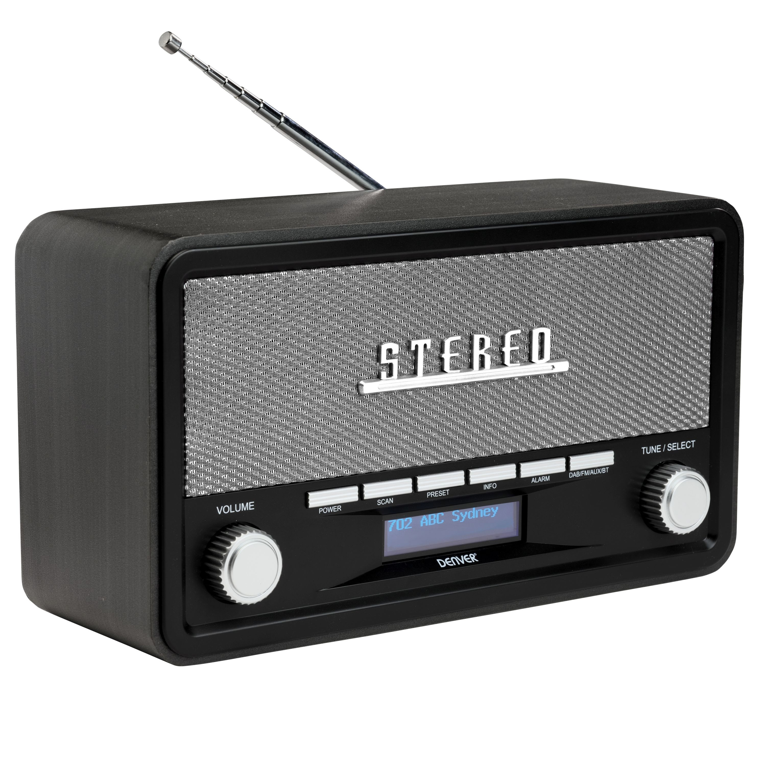 Denver DAB-18 DARK GREY Radio (Echtholz-Retro-Design · DAB+ & FM · Bluetooth · Wecker)