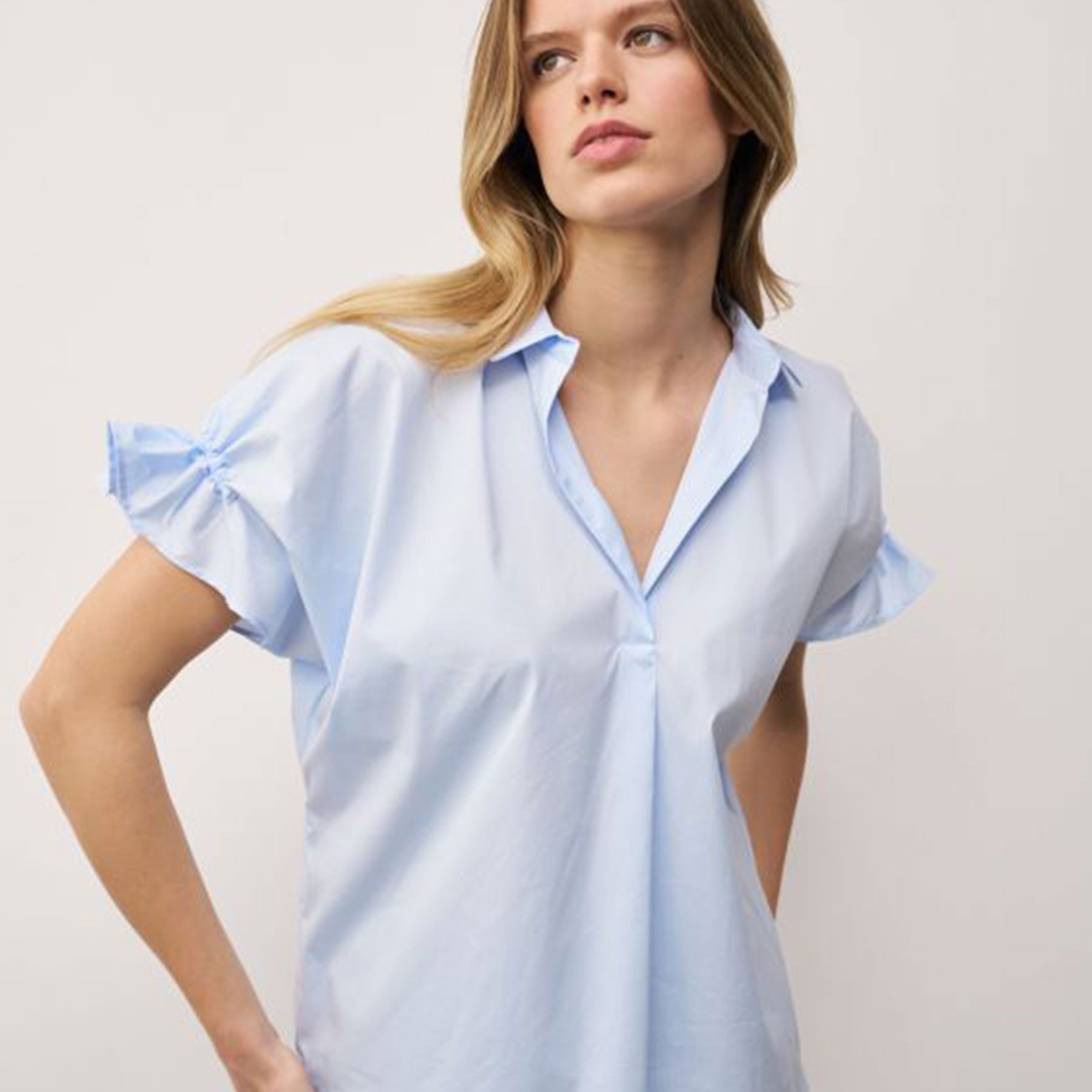 0039 Italy Kurzarmbluse Bluse DERRY FANCY mit Baumwolle
