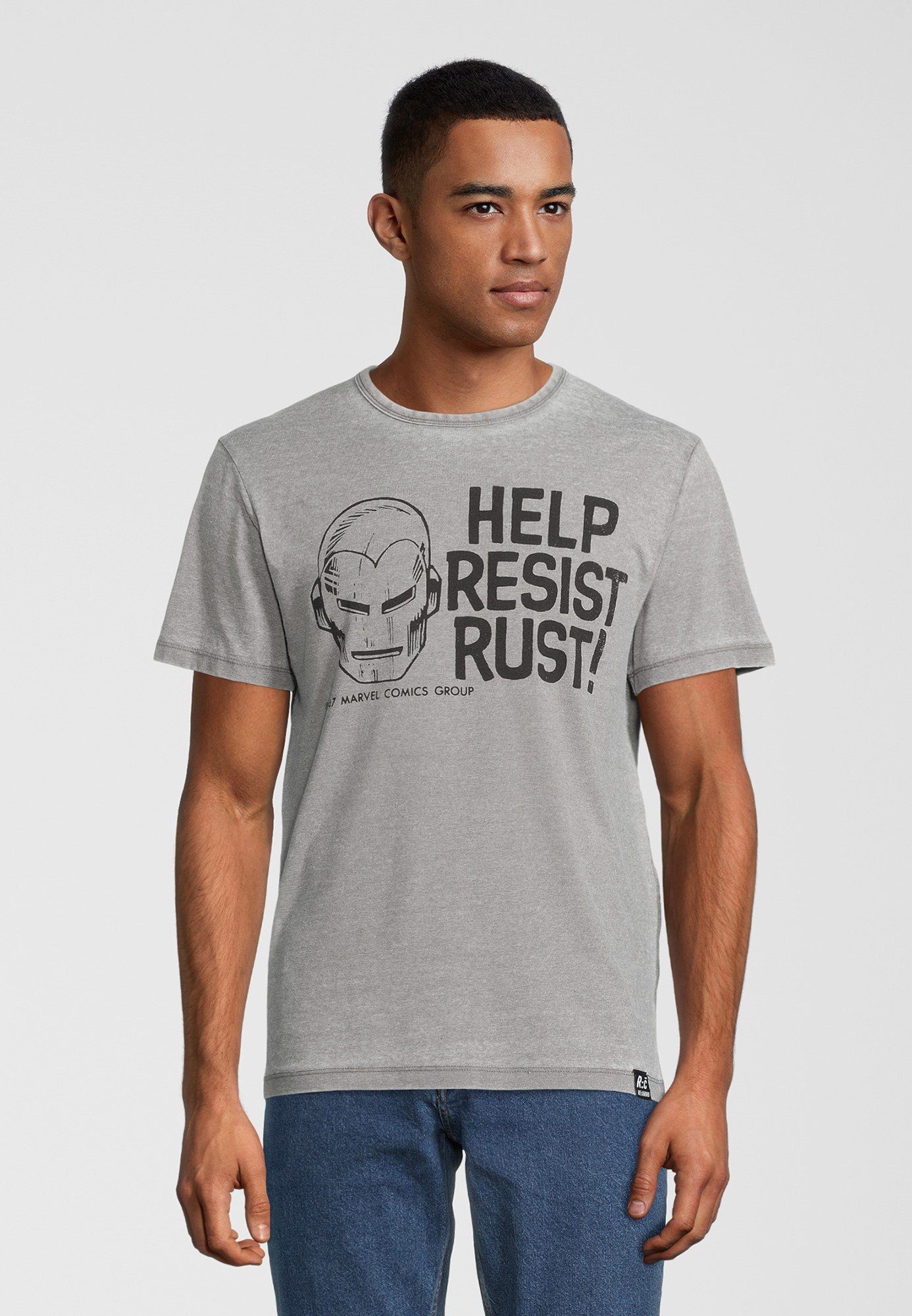 Recovered T-Shirt Marvel Help Resist Rust Light Grey GOTS zertifizierte Bio-Baumwolle