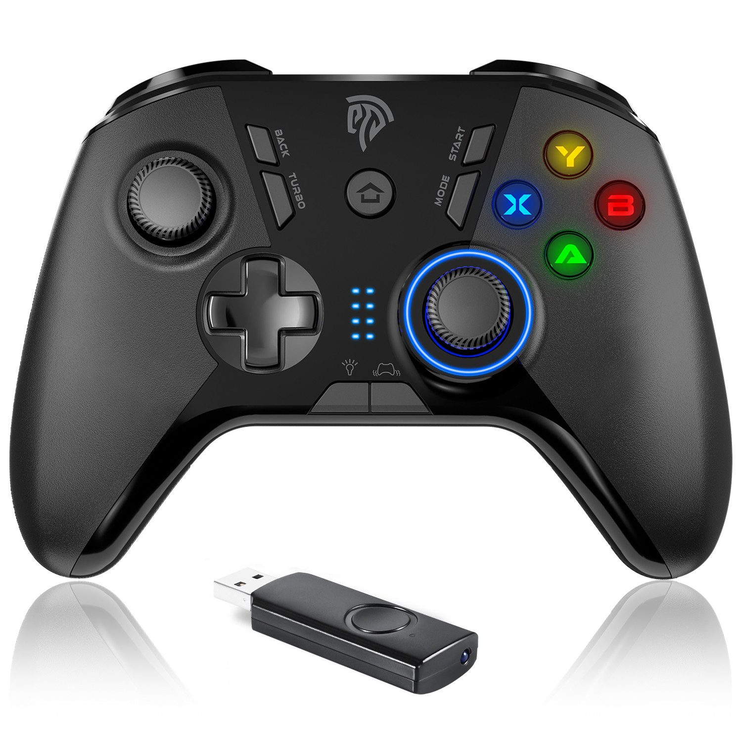 Powerwill PS3 Controller, 2,4G kabelloses Gamepad, PC Gamepad-Controller Controller (Akkulaufzeit bis zu 14 Stunden, kompatibel mit Nintendo Switch)