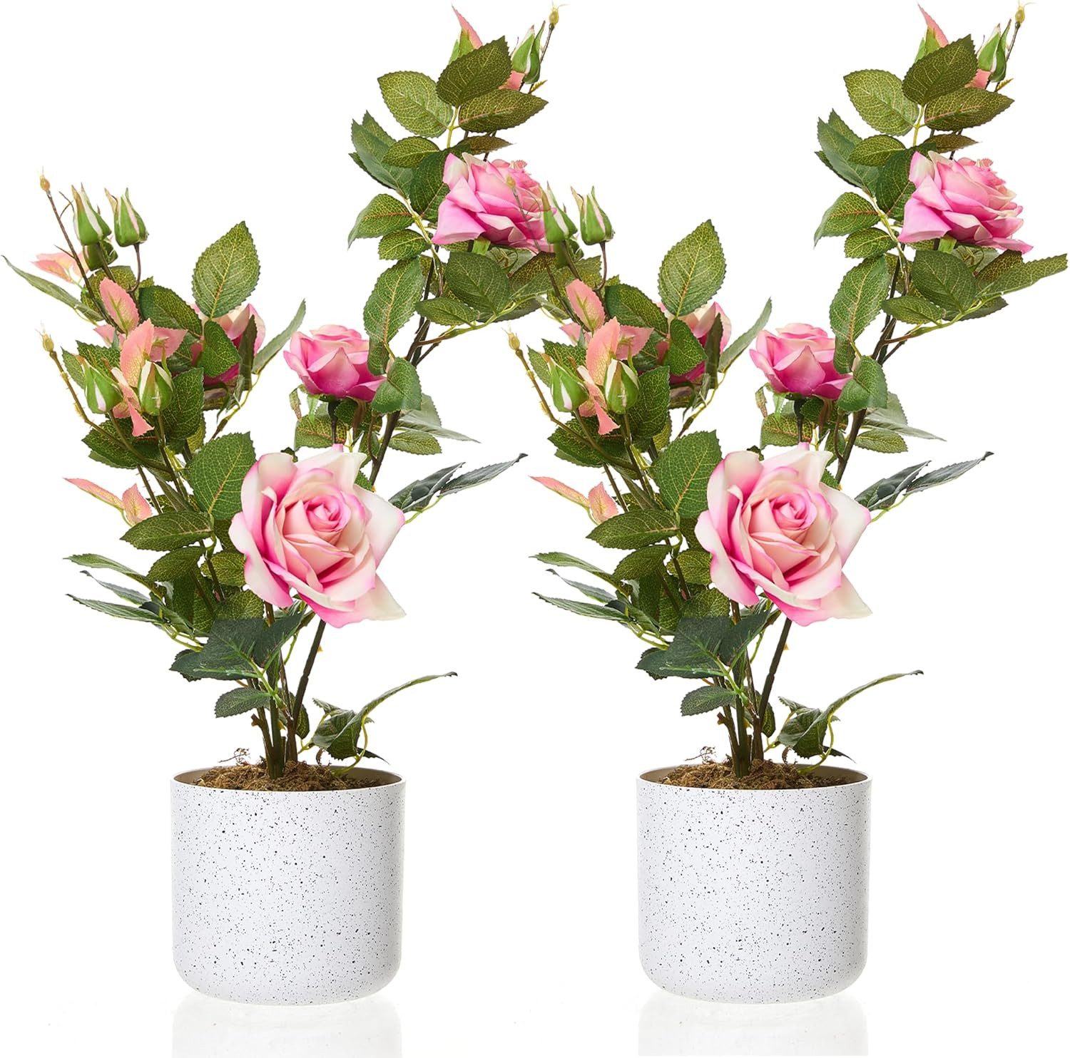 Kunstbaum 50cm 2er-Pack Künstlicher Rosenbaum im Topf, GarveeMore, künstlicher Baum, Dekobaum