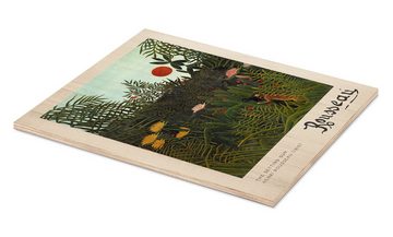 Posterlounge Holzbild Henri Rousseau, Urwaldlandschaft mit untergehender Sonne, 1910, Wohnzimmer Malerei