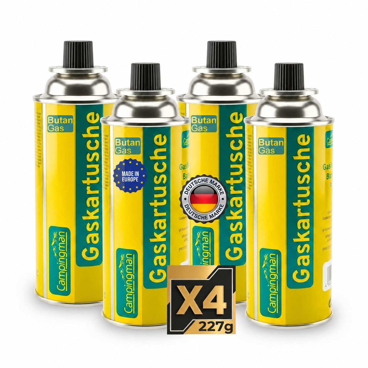 Campingman Gaskartusche Gaskartuschen 227g MSF-1A im –Unkrautbrenner & Gasgeräte, 4 St., Butangas Kartusche mit Ventil für Campingkocher