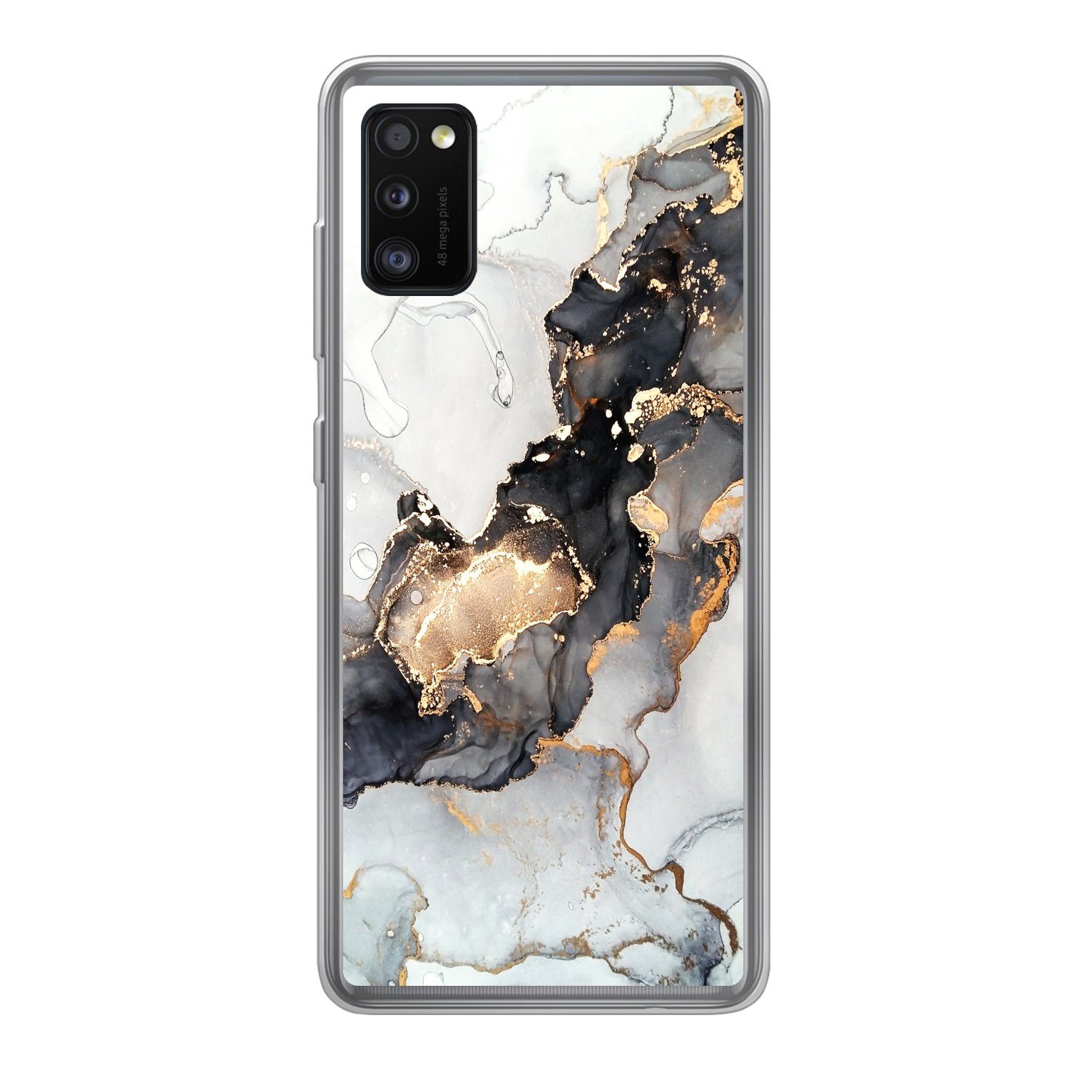 MuchoWow Handyhülle für Samsung Galaxy A41 Marmor - Schwarz - Weiß - Gold - Luxus - Abstra, Smartphone-Bumper, Print, Handy Schutzhülle Dünn