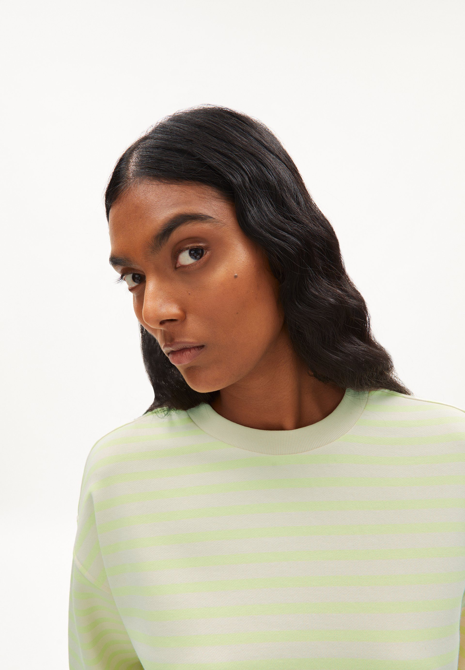 Armedangels Sweatshirt FRANKAA MAARLEN (1-tlg) lime-undyed Damen light STRIPE